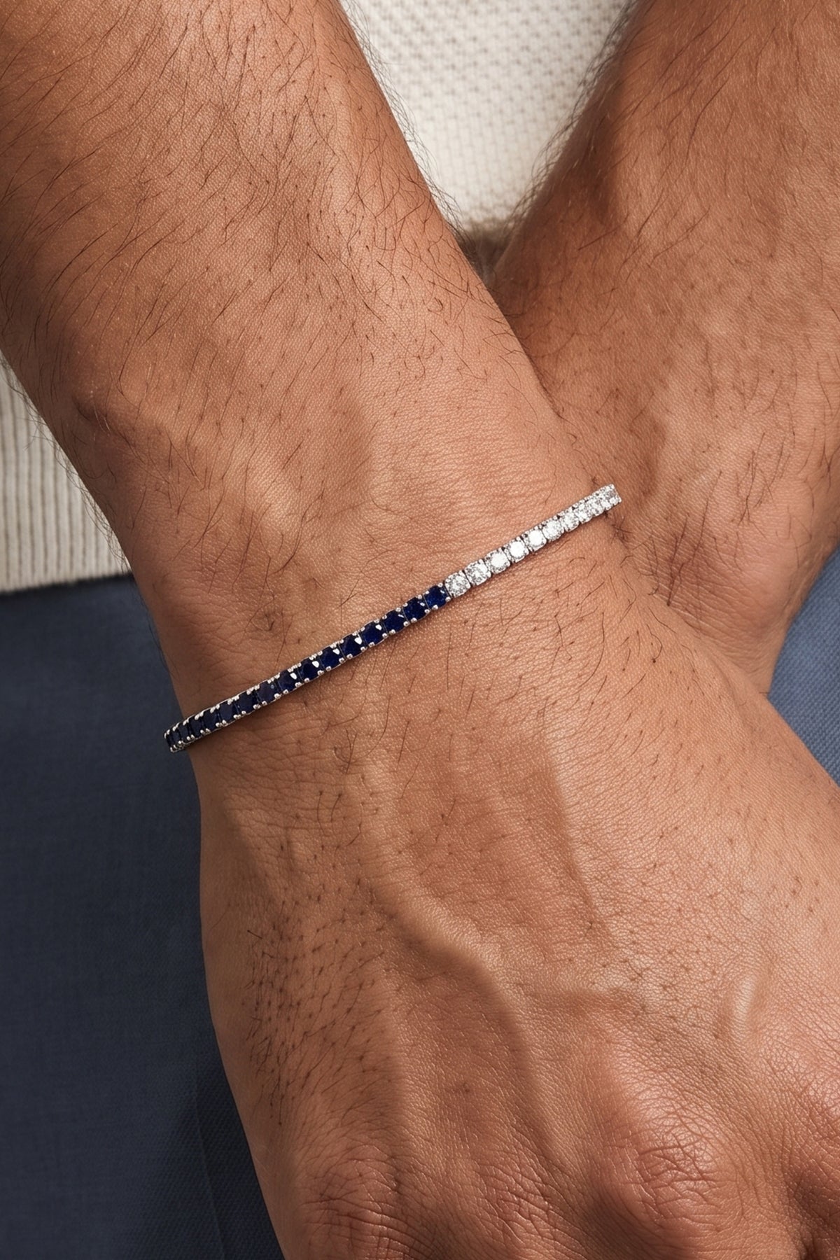 FRNCH 925 Ayar Gümüş 2MM Zirkon Taşlı Lacivert Renk Tennis Erkek Bileklik FRM11979-2079-L2A