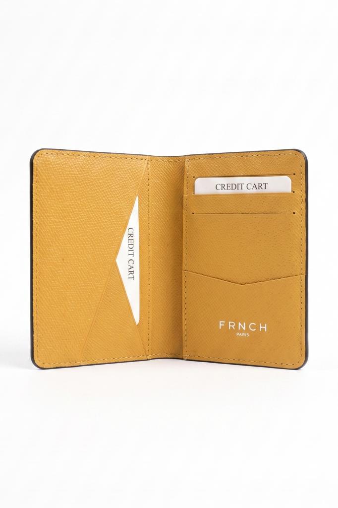 FRNCH %100 Saffiano Derili Siyah-Sarı Renkli Kartlık FRCE10002-S