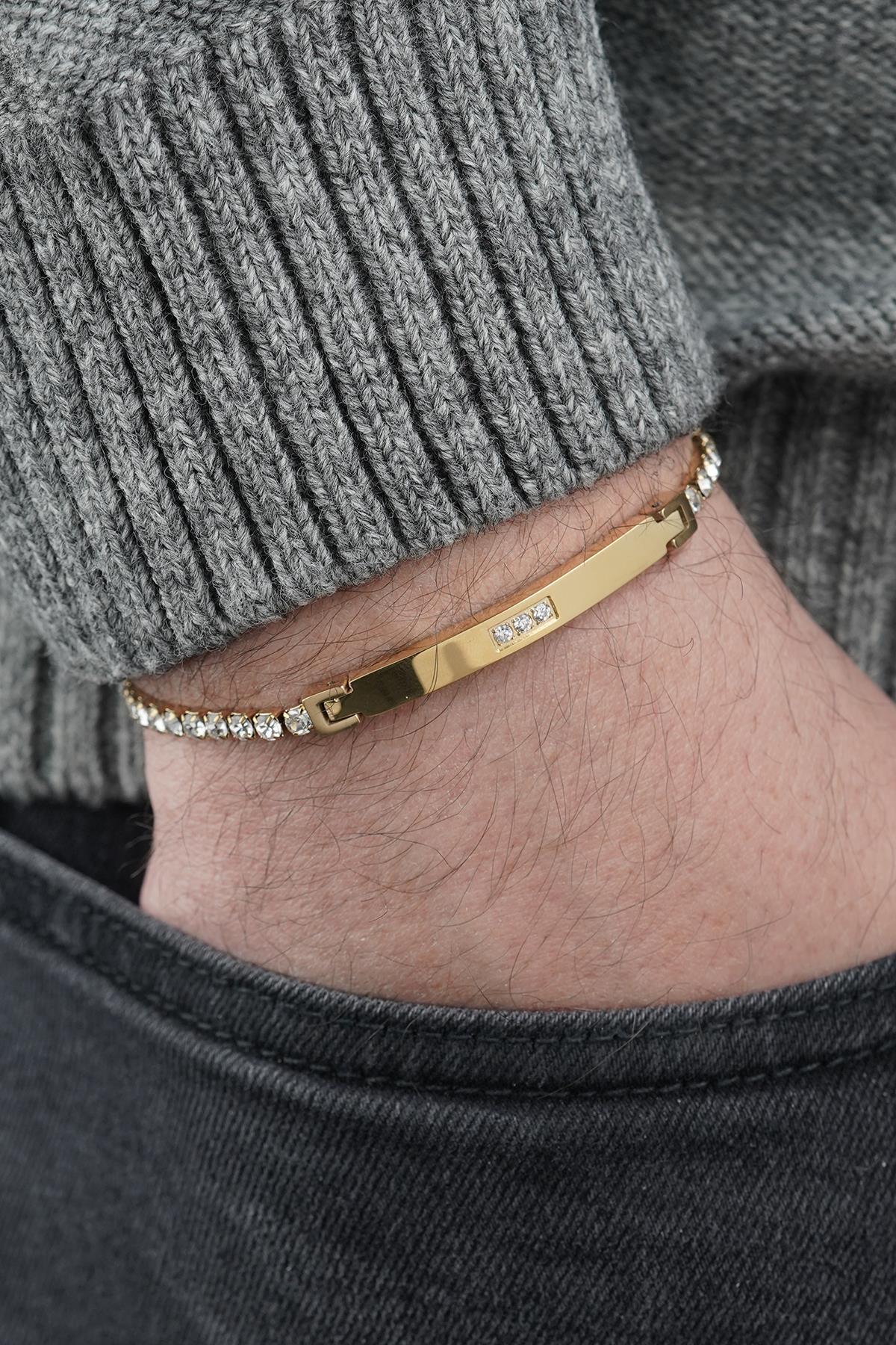 FRNCH 316L Çelik Beyaz Zirkon Taşlı Altın Renk Erkek Bileklik FRJ12850-3850-AG