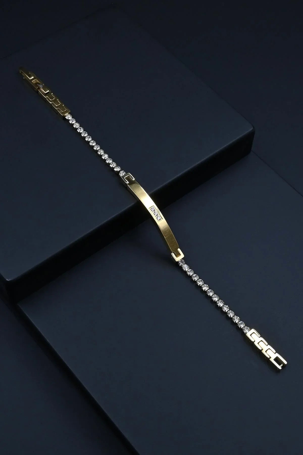 FRNCH 316L Çelik Beyaz Zirkon Taşlı Altın Renk Erkek Bileklik FRJ12850-3850-AG