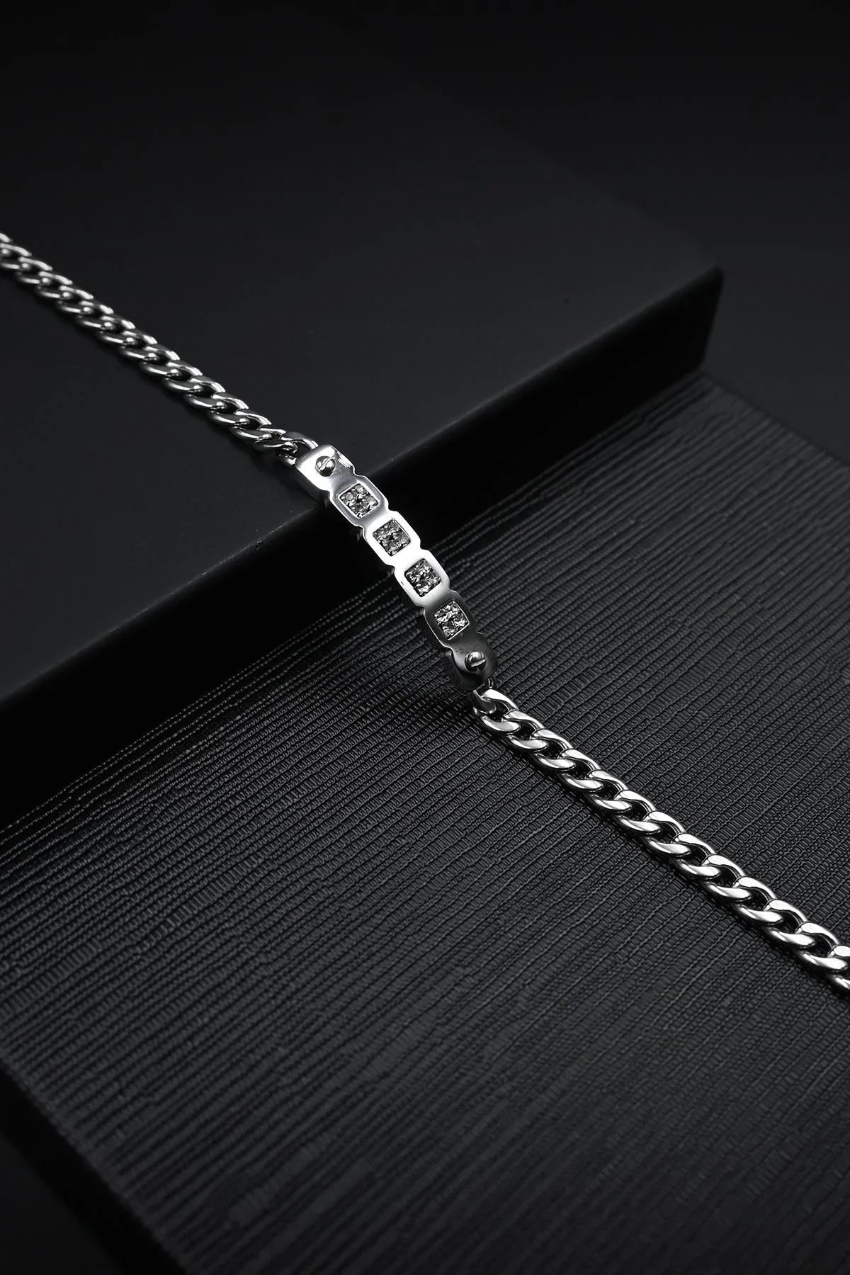 FRNCH 316L Çelik Beyaz Zirkon Taşlı Gümüş Renk Erkek Bileklik FRJ12868-3868-A