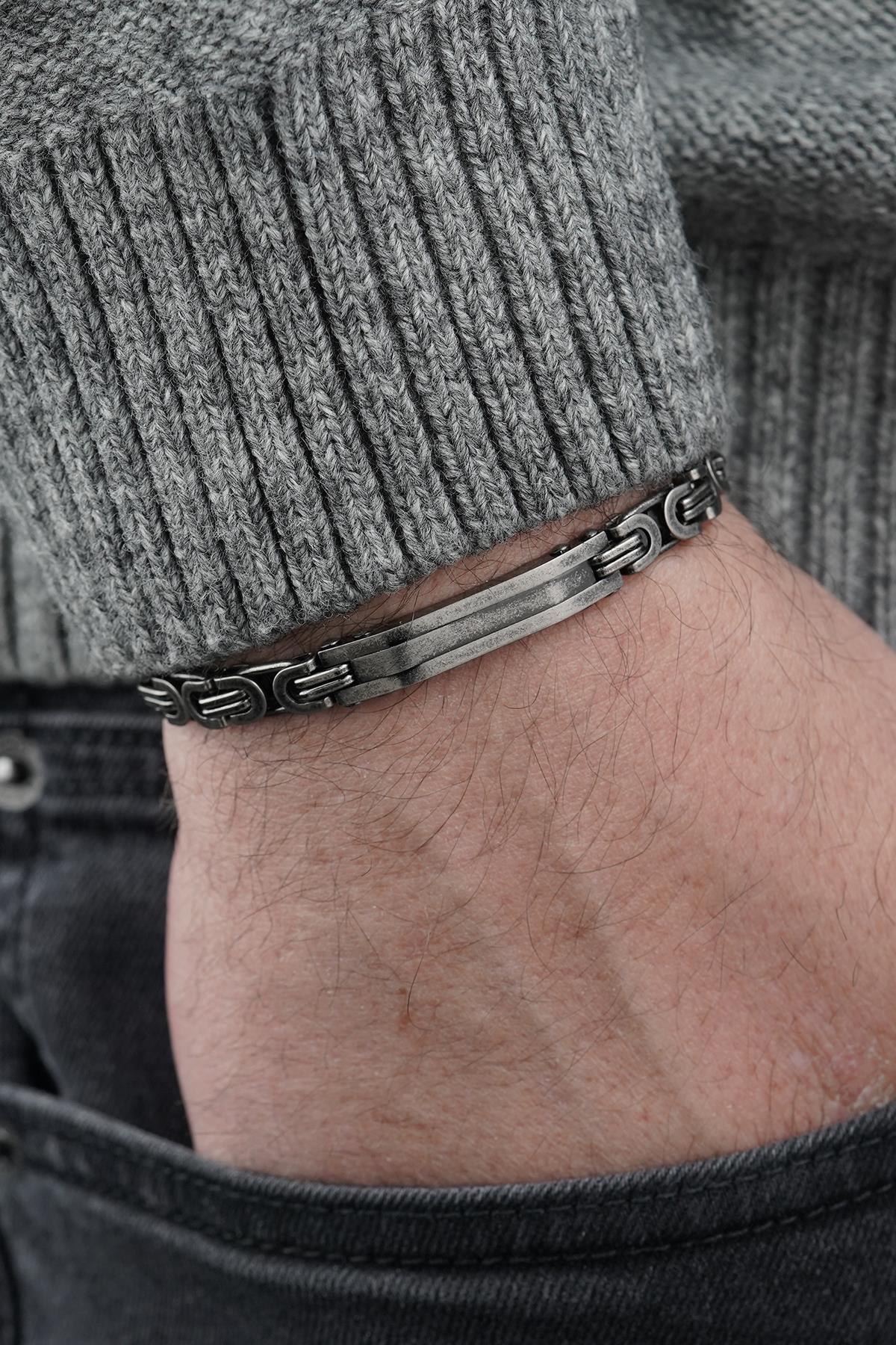 FRNCH 316L Çelik İtalyan Model Antik Gümüş Renk Erkek Bileklik FRJ12858-3858-A2