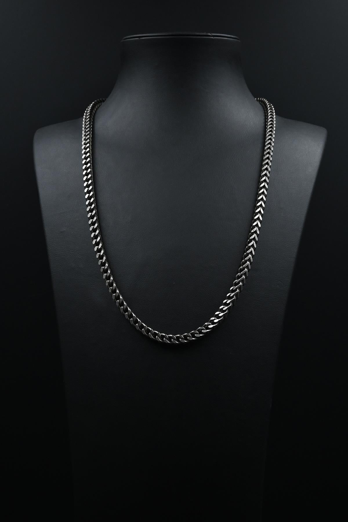 FRNCH 316L Çelik İtalyan Model Antik Gümüş Renk Erkek Kolye FRJ30778-878-B