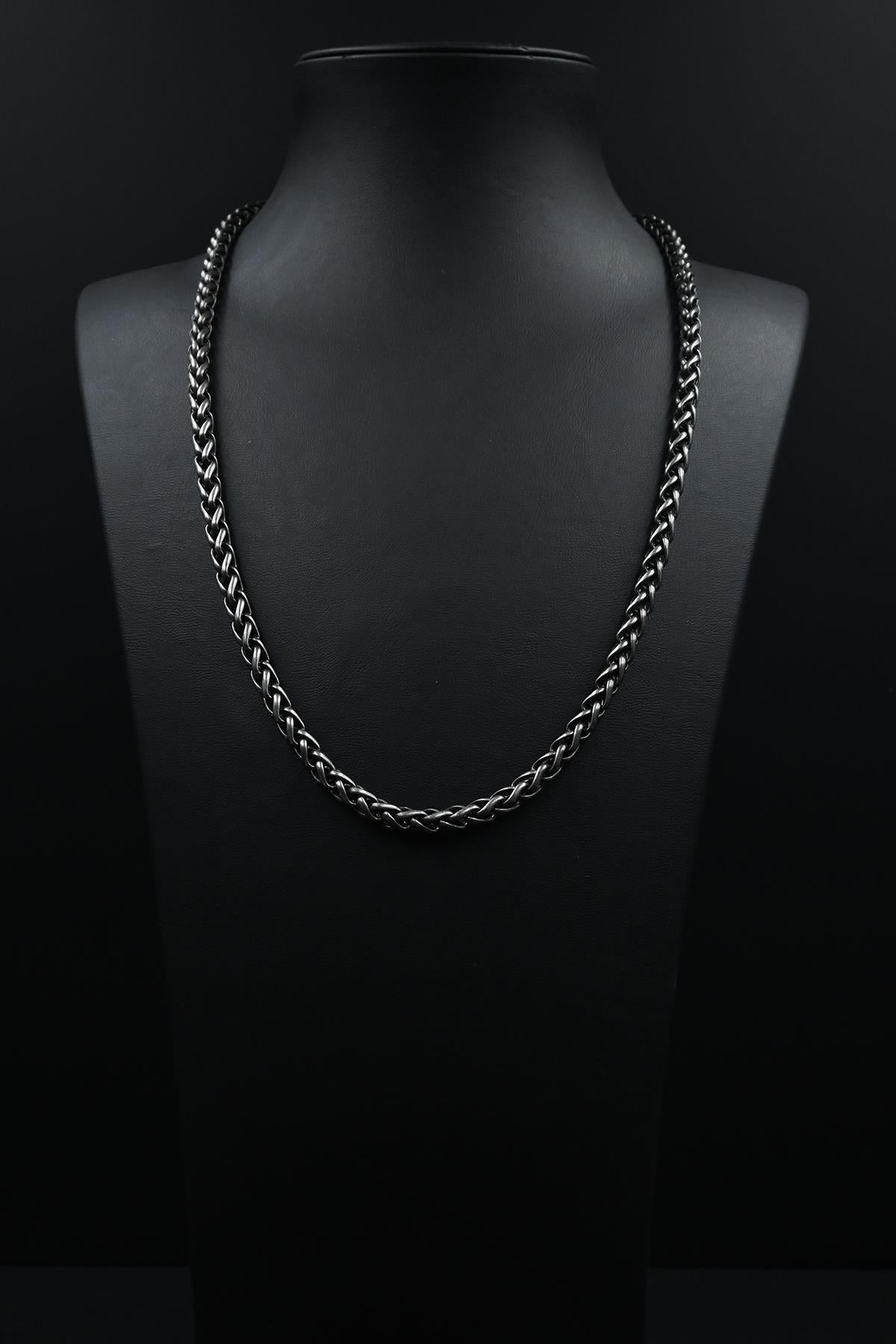 FRNCH 316L Çelik İtalyan Model Antik Gümüş Renk Erkek Kolye FRJ30784-884-B