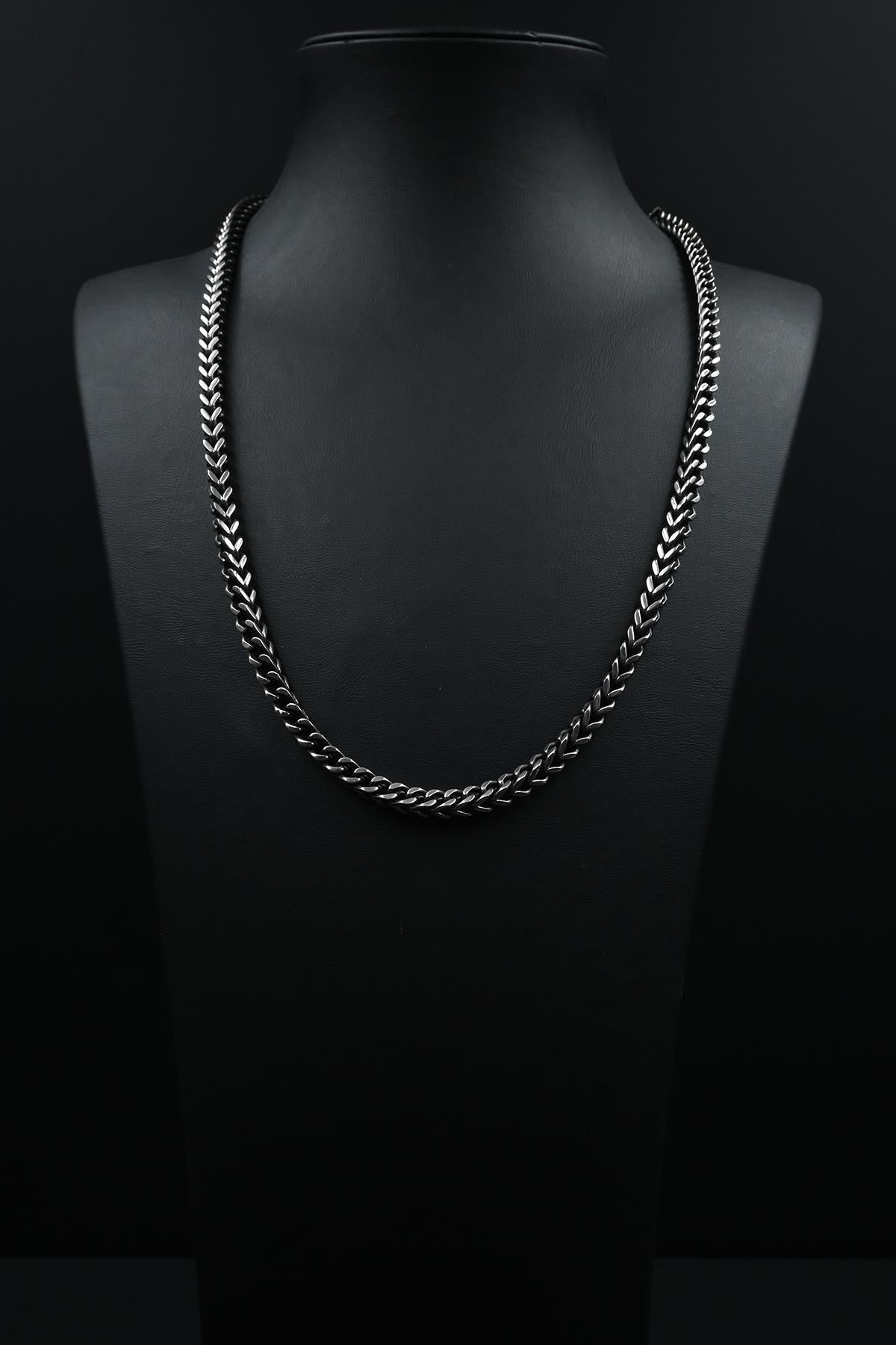 FRNCH 316L Çelik İtalyan Model Antik Gümüş Renk Erkek Kolye FRJ30785-885-B