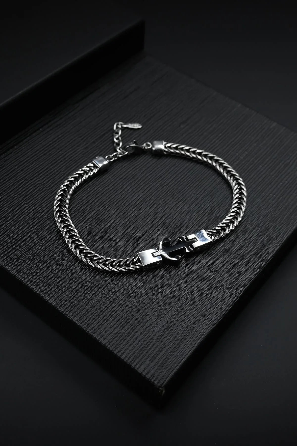 FRNCH 316L Çelik İtalyan Model Çapa Figürlü Gümüş-Siyah Renk Erkek Bileklik FRJ12869-3869-B2