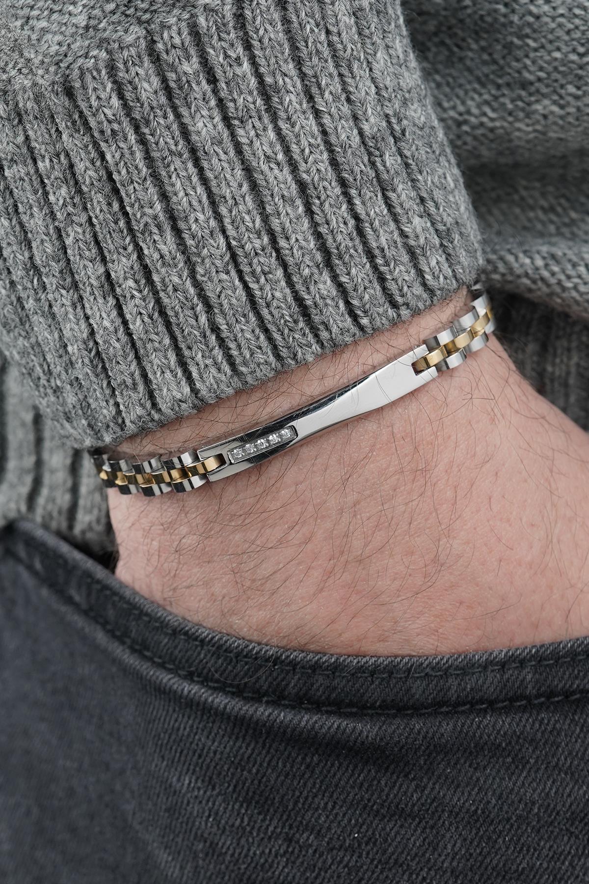 FRNCH 316L Çelik İtalyan Model Gümüş-Altın Renk Erkek Bileklik FRJ12847-3847-AG