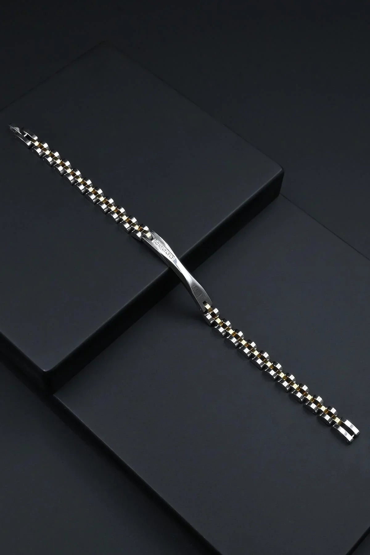 FRNCH 316L Çelik İtalyan Model Gümüş-Altın Renk Erkek Bileklik FRJ12847-3847-AG