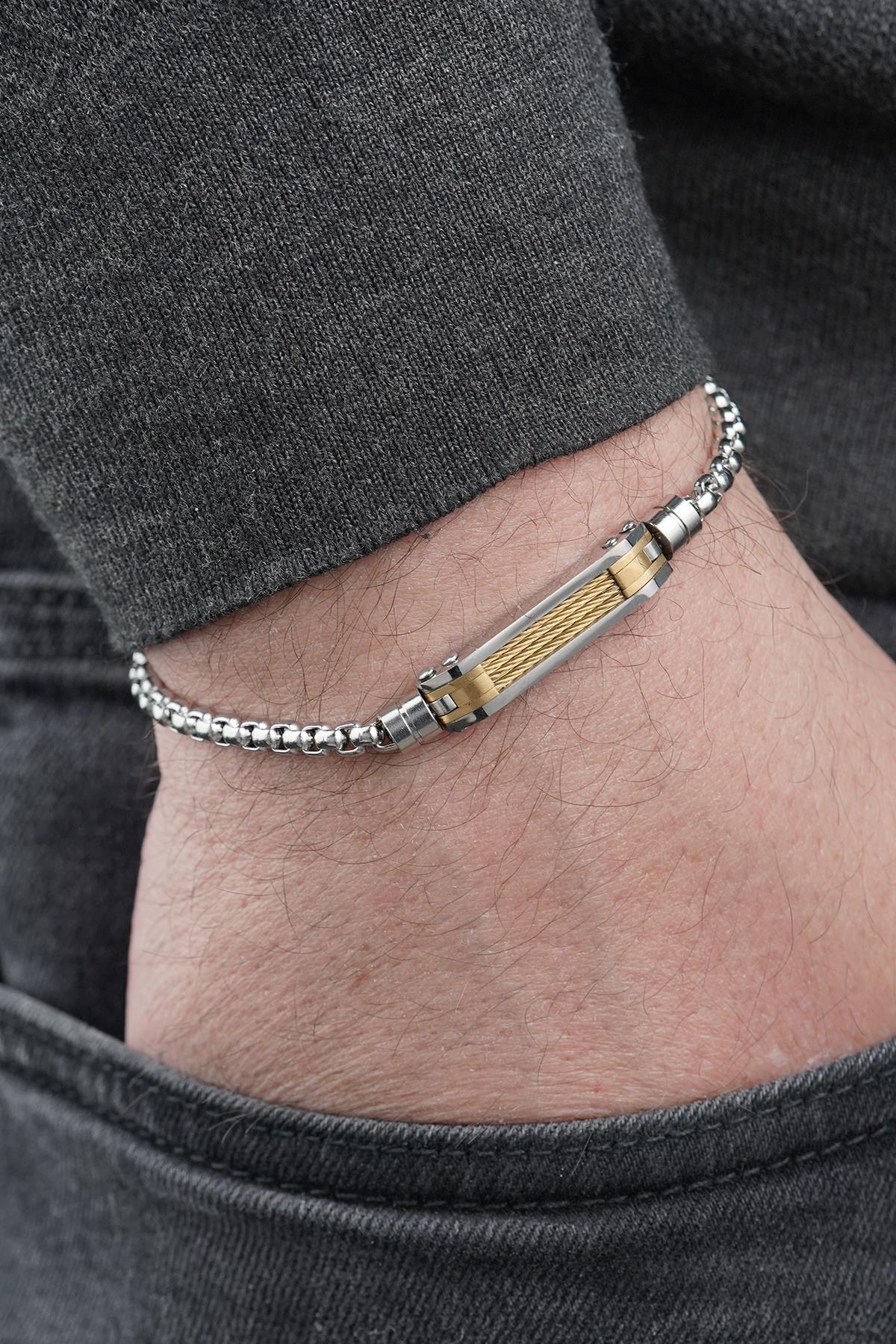 FRNCH 316L Çelik İtalyan Model Gümüş-Altın Renk Erkek Bileklik FRJ12886-3886-AG