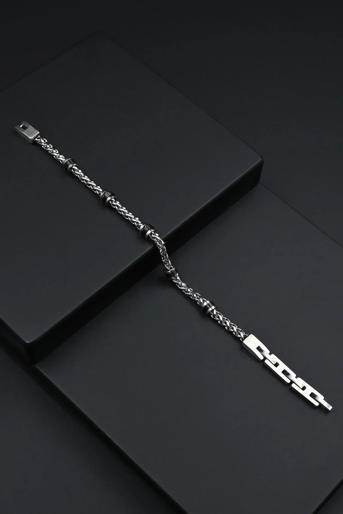 FRNCH 316L Çelik İtalyan Model Gümüş-Siyah Renk Erkek Bileklik FRJ12840-3840-AB2