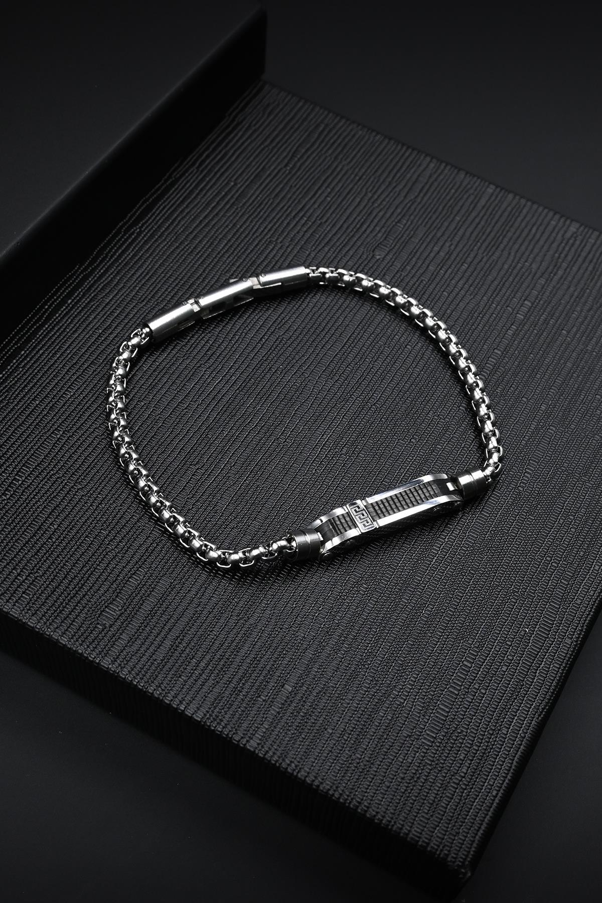 FRNCH 316L Çelik İtalyan Model Gümüş-Siyah Renk Erkek Bileklik FRJ12885-3885-AB2