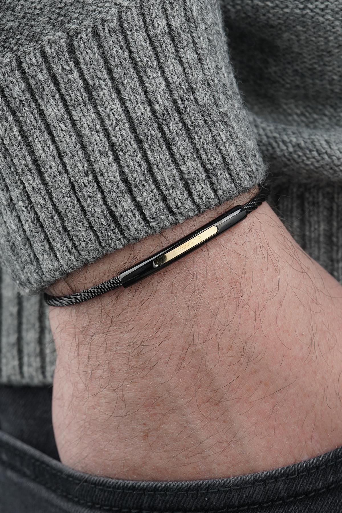 FRNCH 316L Çelik İtalyan Model Siyah-Altın Renk Erkek Bileklik FRJ12833-3833-B2G