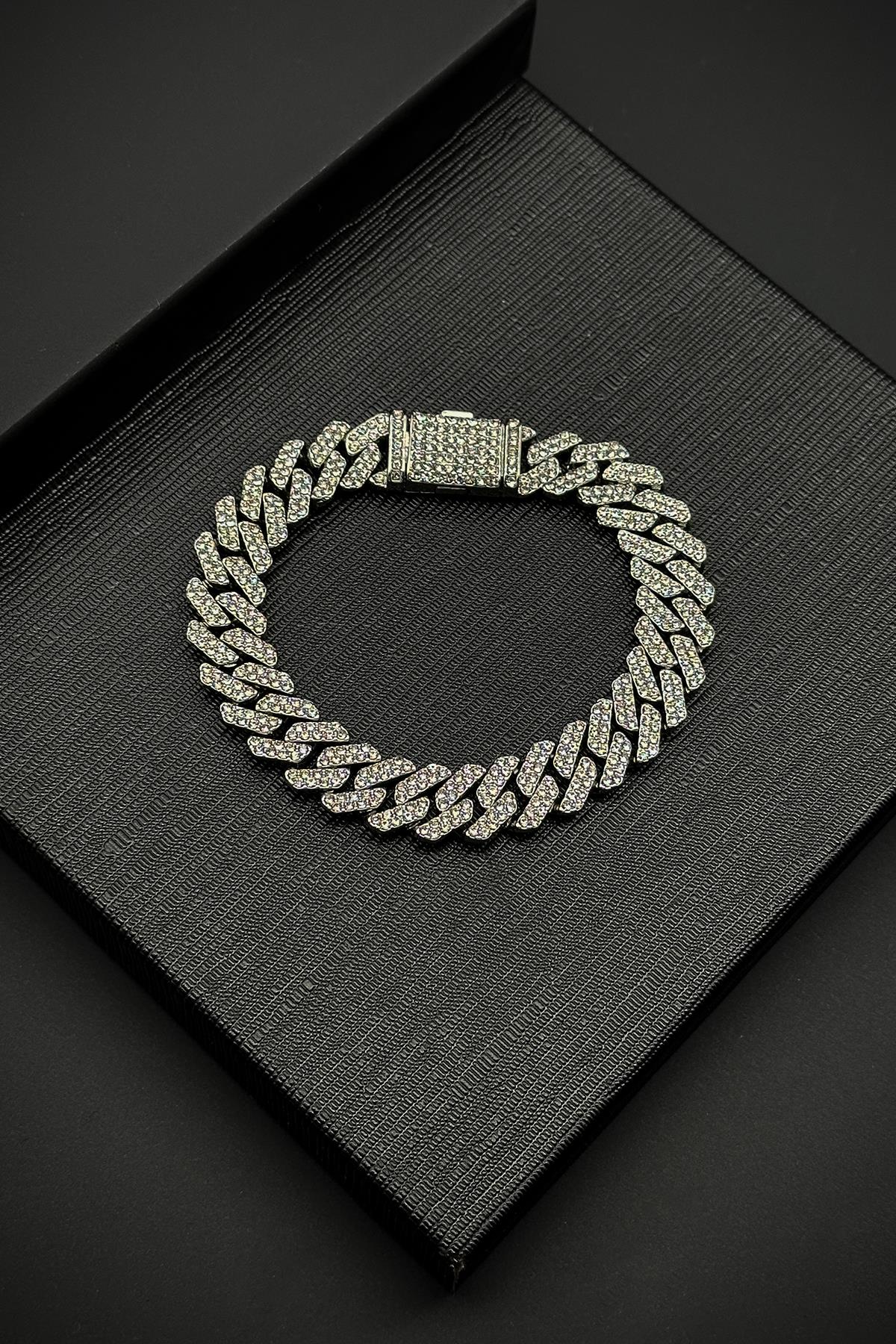 FRNCH 316L Çelik İtalyan Model Zirkon Taşlı Gümüş Renk Tennis Erkek Bileklik FRJ12191-3191-A