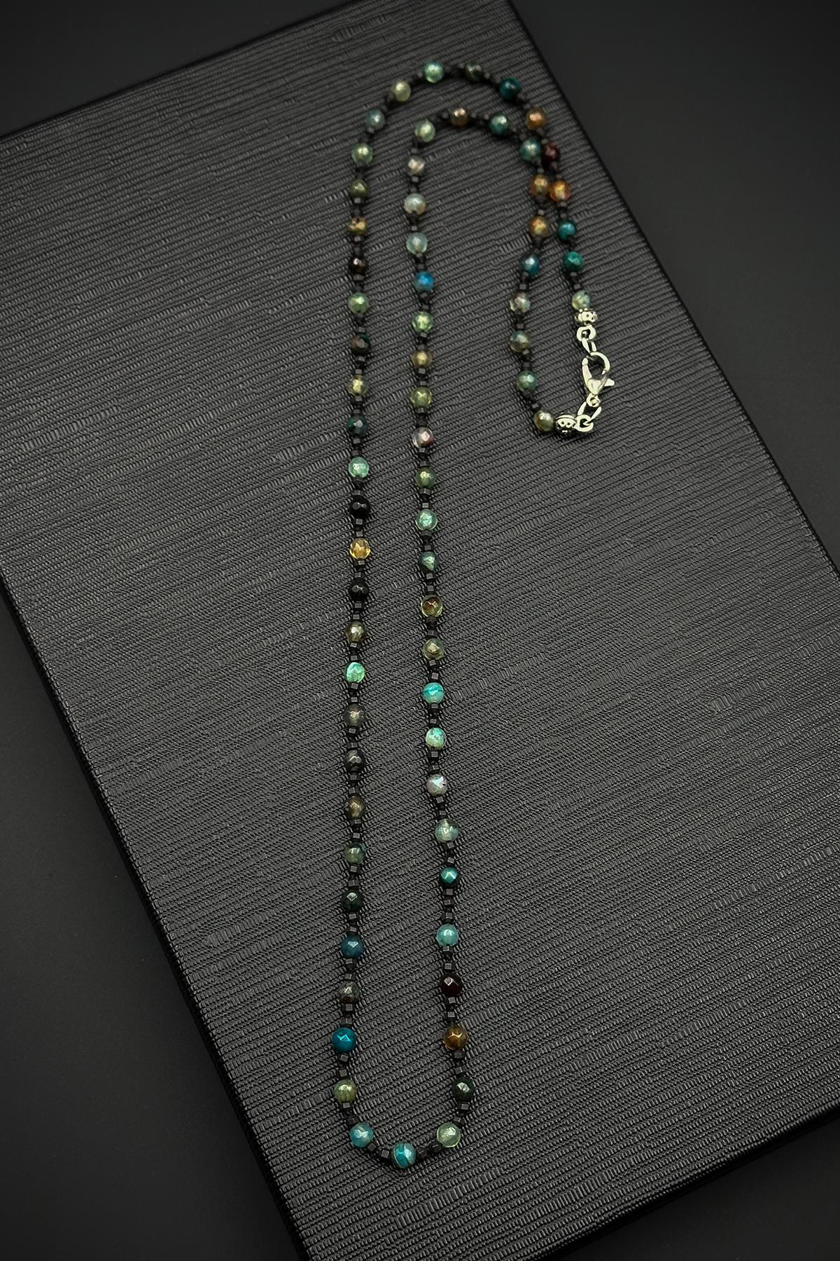 FRNCH 316L Çelik Kilitli Amazonit Doğal Taşlı Yeşil Renk Erkek Kolye FRJ30869-969-Y