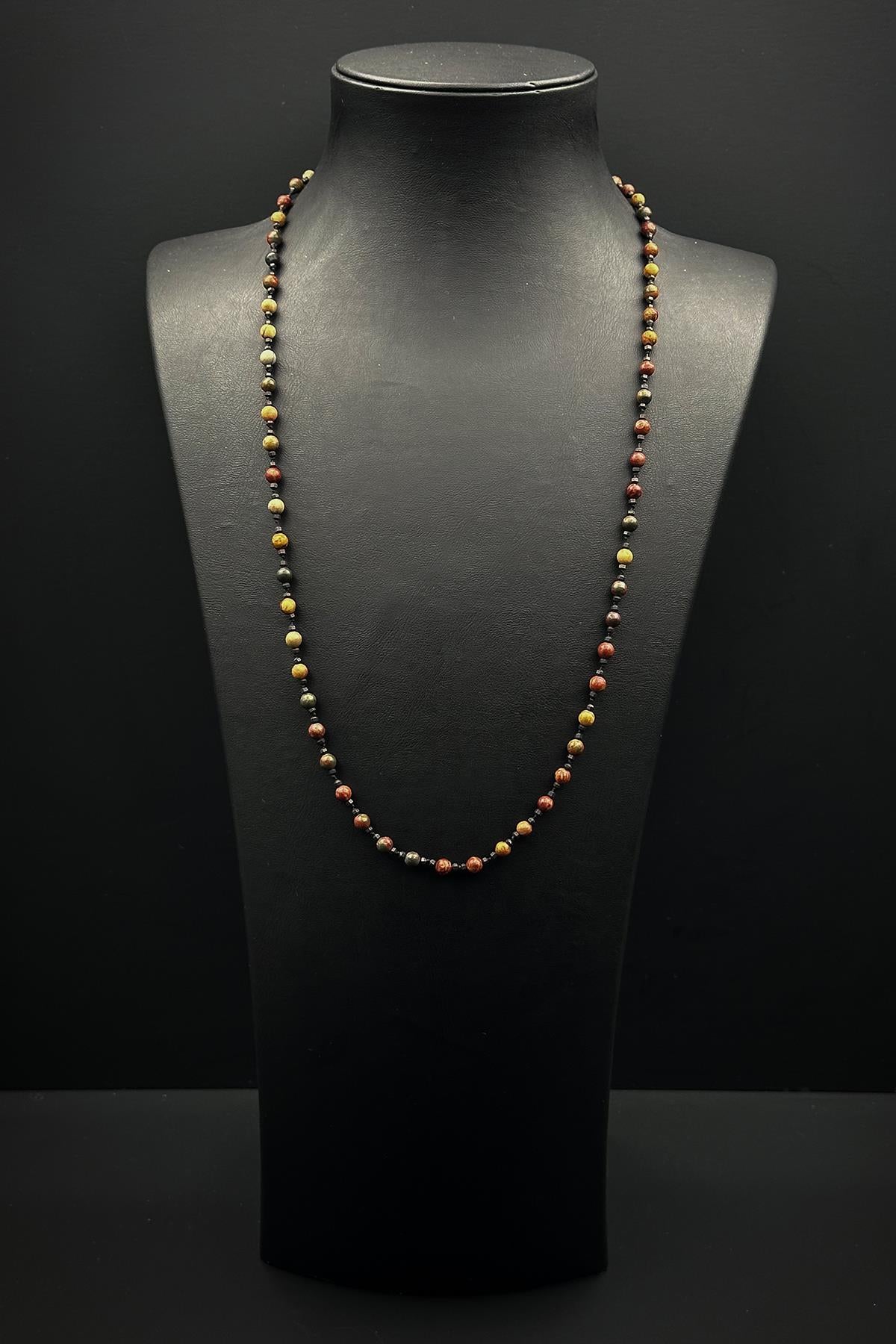 FRNCH 316L Çelik Kilitli Kızıl Kaplan Gözü Doğal Taşlı Kahverengi Erkek Kolye FRJ30869-969-K2