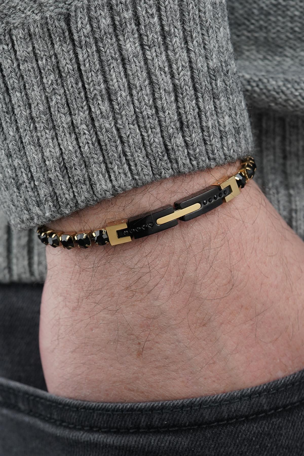 FRNCH 316L Çelik Siyah Zirkon Taşlı Altın Renk Erkek Bileklik FRJ12854-3854-B2G