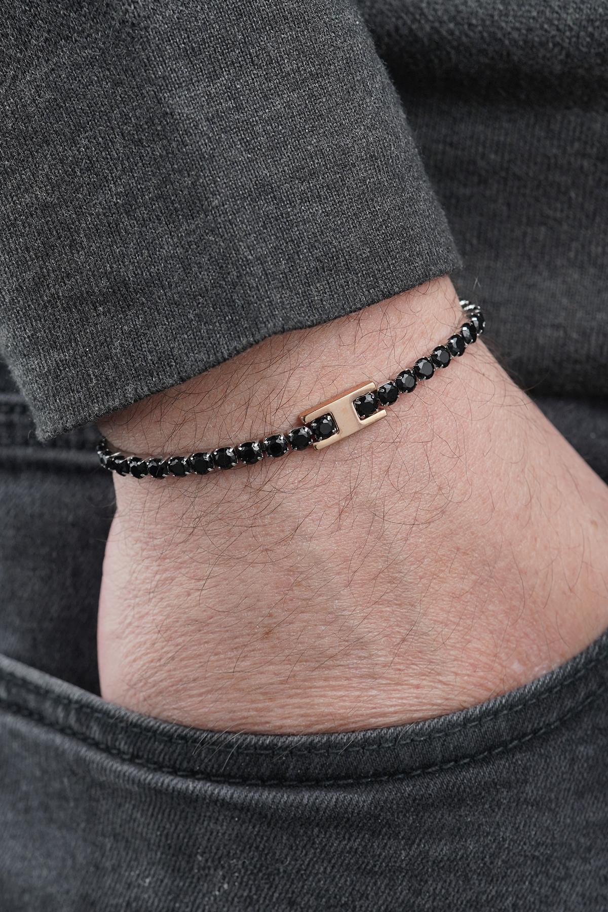 FRNCH 316L Çelik Siyah Zirkon Taşlı Rose Renk Erkek Bileklik FRJ12877-3877-B2C