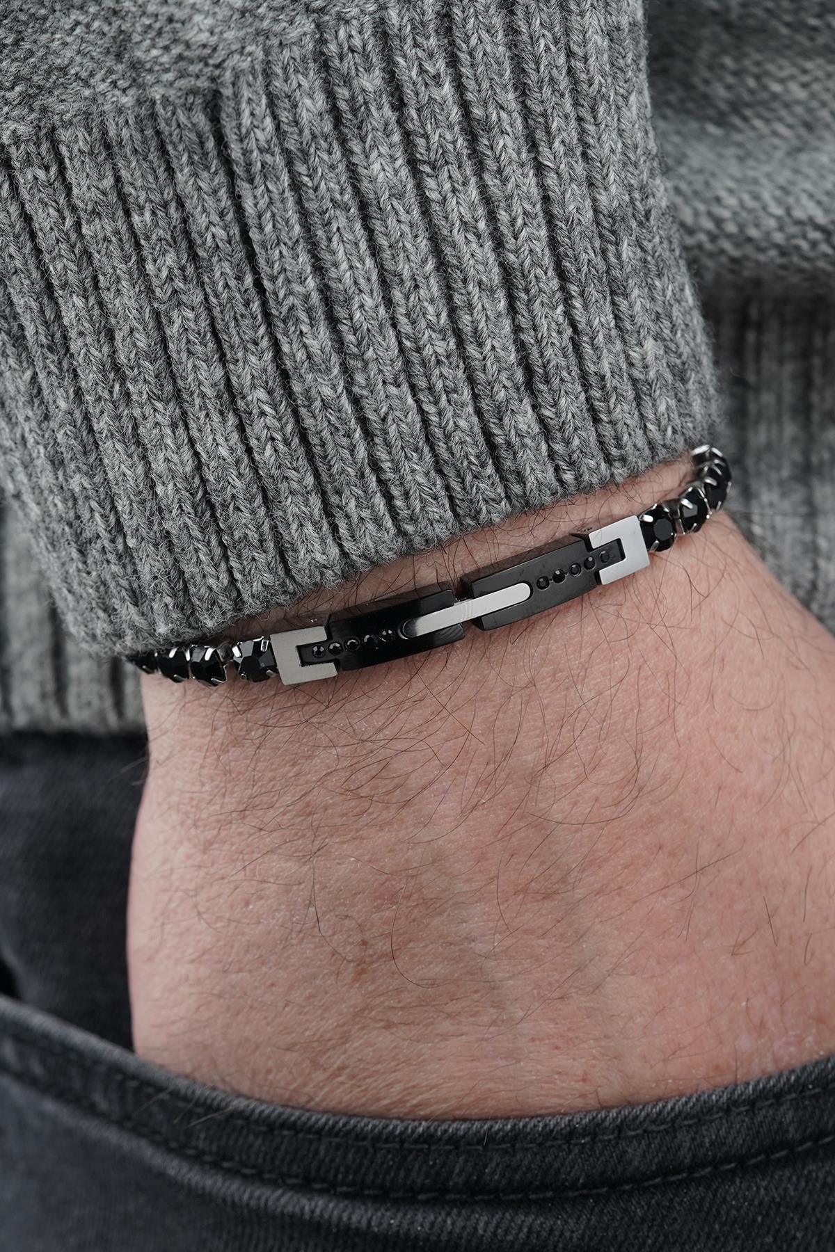 FRNCH 316L Çelik Siyah Zirkon Taşlı Siyah Renk Erkek Bileklik FRJ12854-3854-B2A