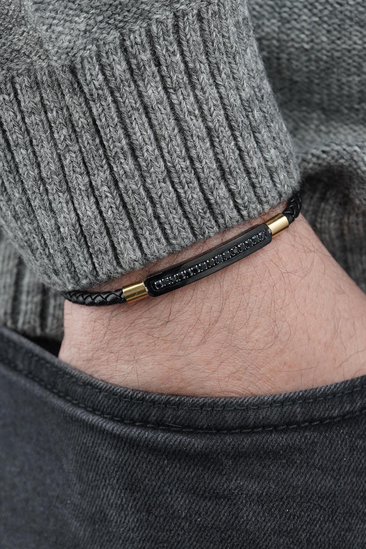 FRNCH 316L Çelik ve Derili Altın Renk Erkek Bileklik FRJ12841-3841-B2G