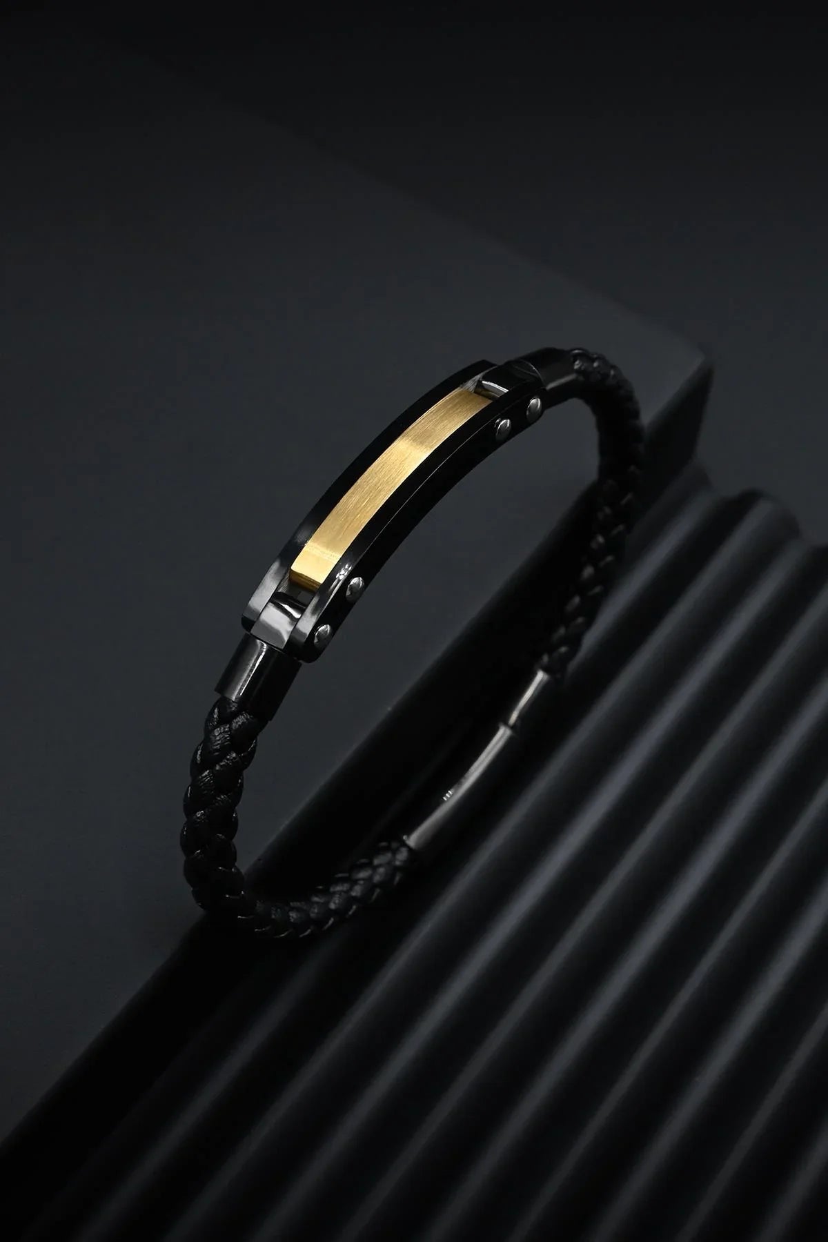 FRNCH 316L Çelik ve Derili Altın Renk Erkek Bileklik FRJ12843-3843-B2G