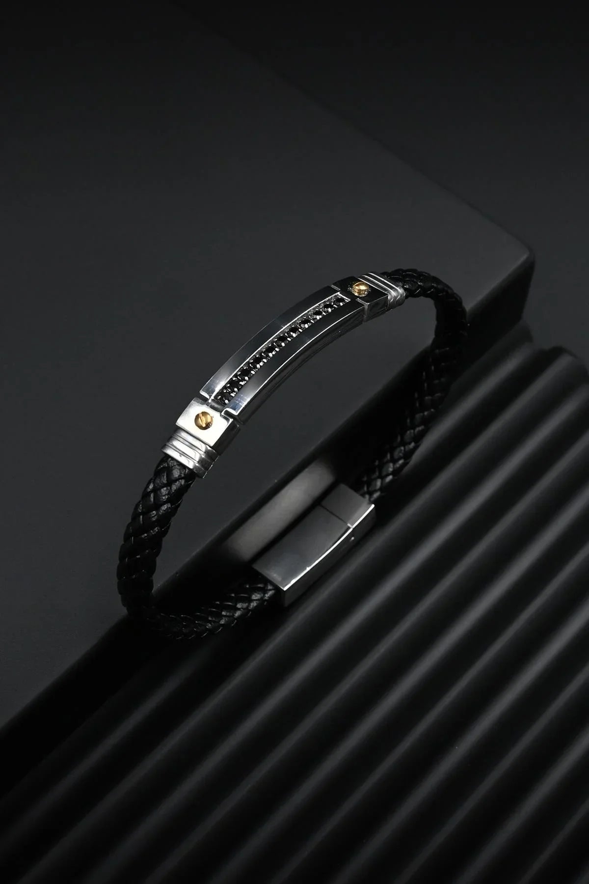 FRNCH 316L Çelik ve Derili Gümüş Renk Erkek Bileklik FRJ12839-3839-A