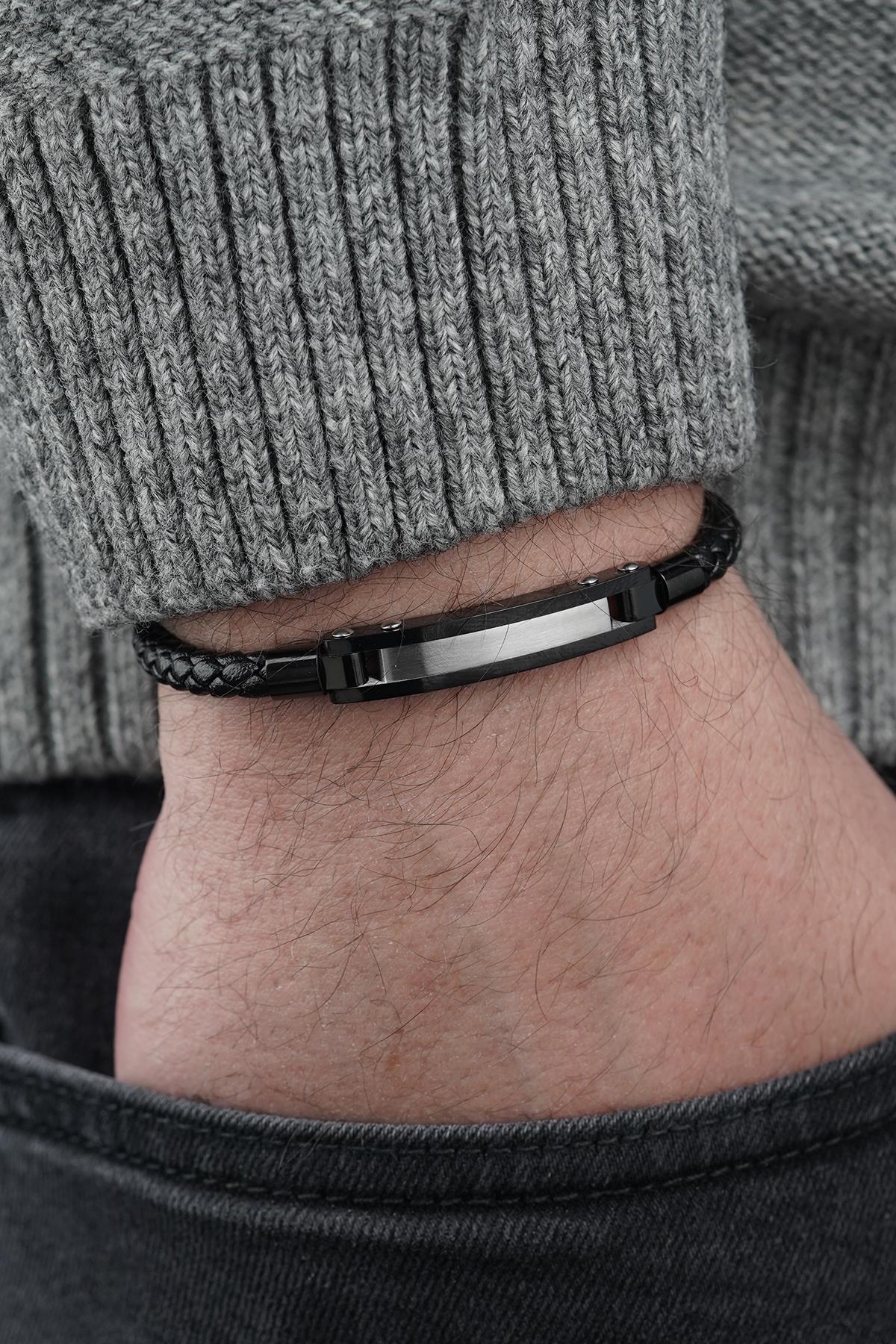 FRNCH 316L Çelik ve Derili Gümüş Renk Erkek Bileklik FRJ12843-3843-B2A