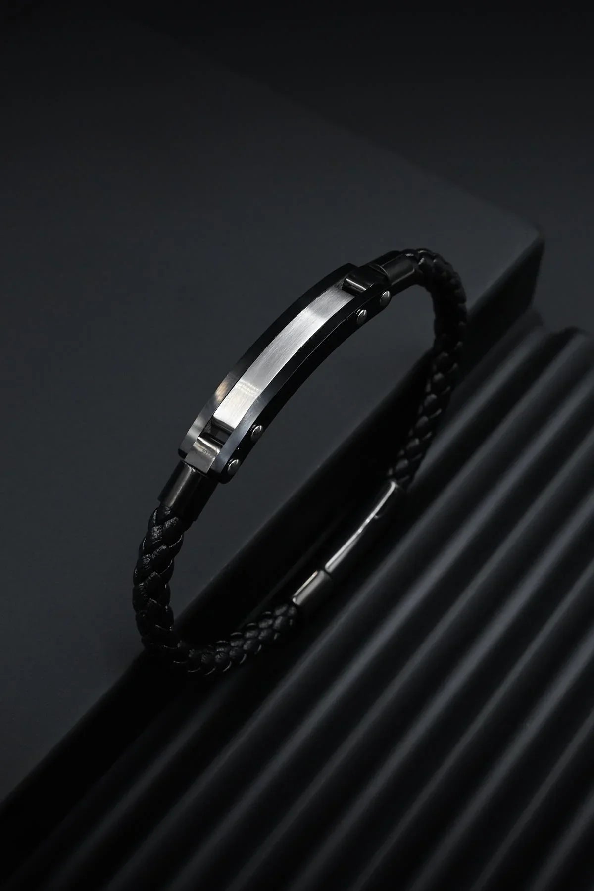 FRNCH 316L Çelik ve Derili Gümüş Renk Erkek Bileklik FRJ12843-3843-B2A