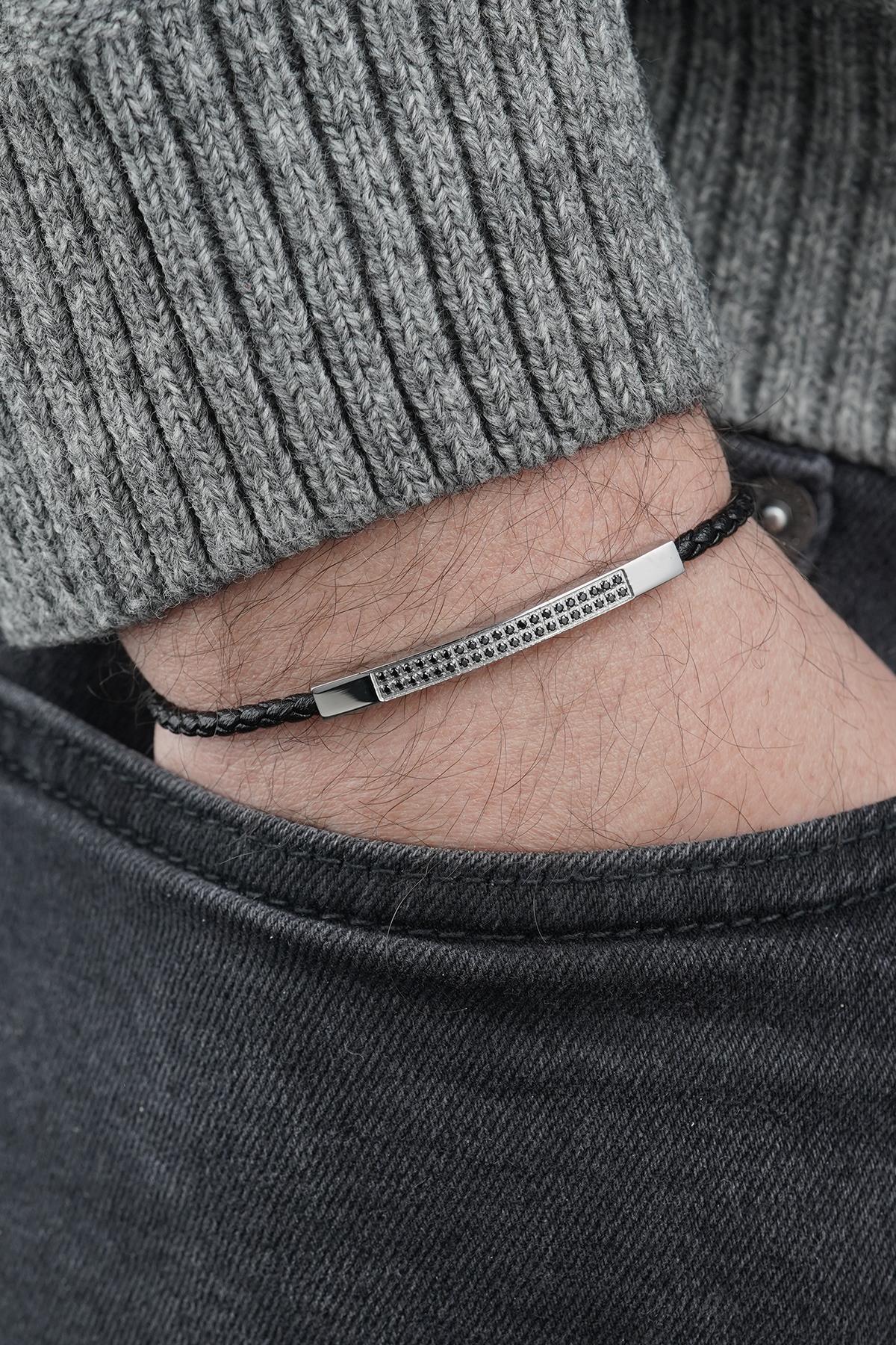 FRNCH 316L Çelik ve Derili Gümüş Renk Erkek Bileklik FRJ12849-3849-B2A