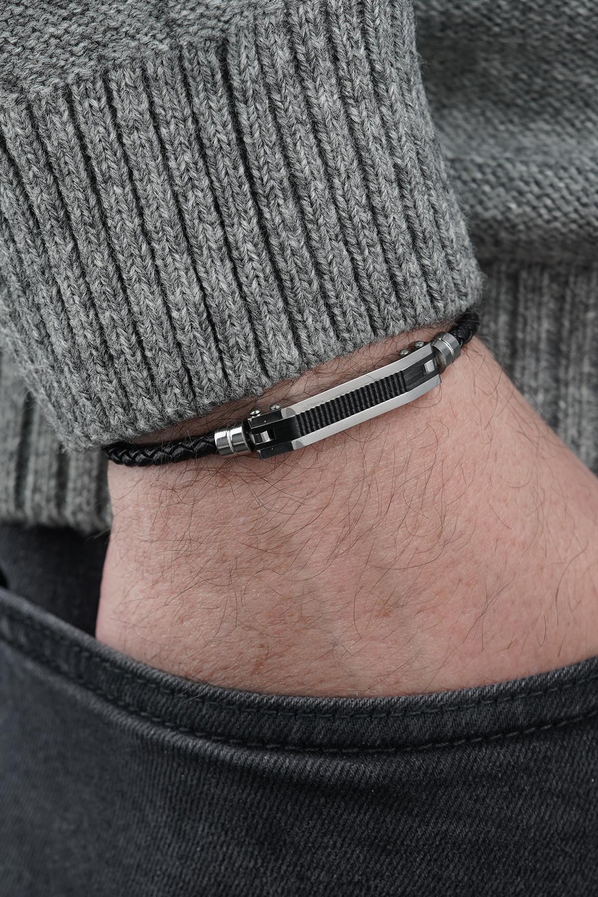 FRNCH 316L Çelik ve Derili Gümüş Renk Erkek Bileklik FRJ12857-3857-AB2