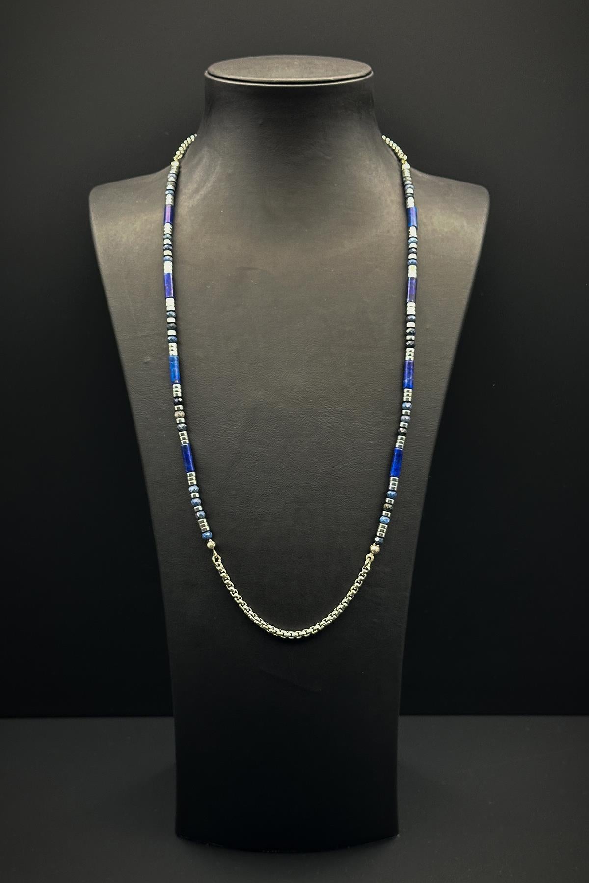 FRNCH 316L Çelik ve Lapis Lazuli Doğal Taşlı Lacivert Renk Erkek Kolye FRJ30689-789-L