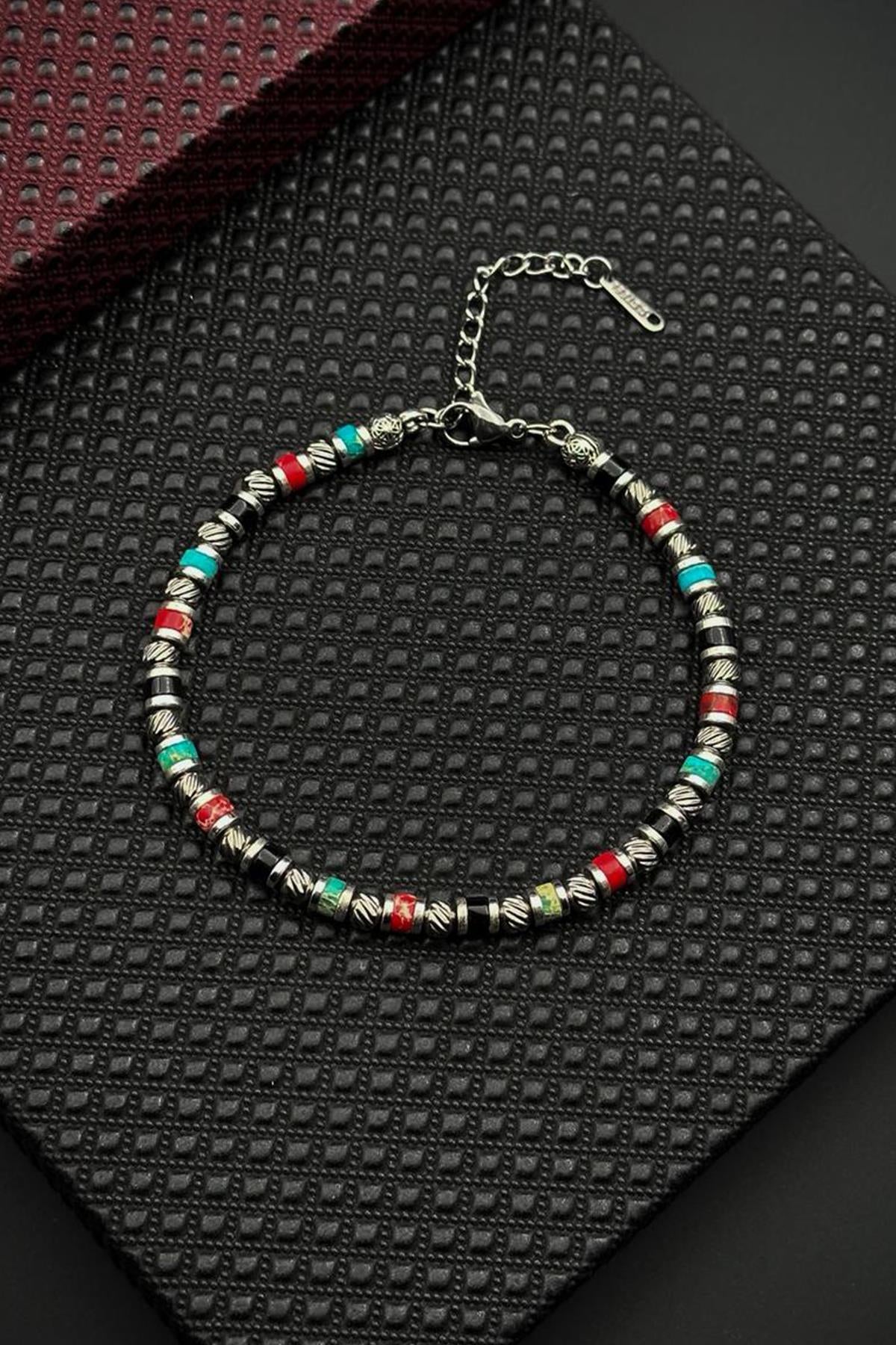 FRNCH 316L Çelik ve Mix Doğal Taşlı Çok Renkli Erkek Bileklik FRJ12693-3693-CK