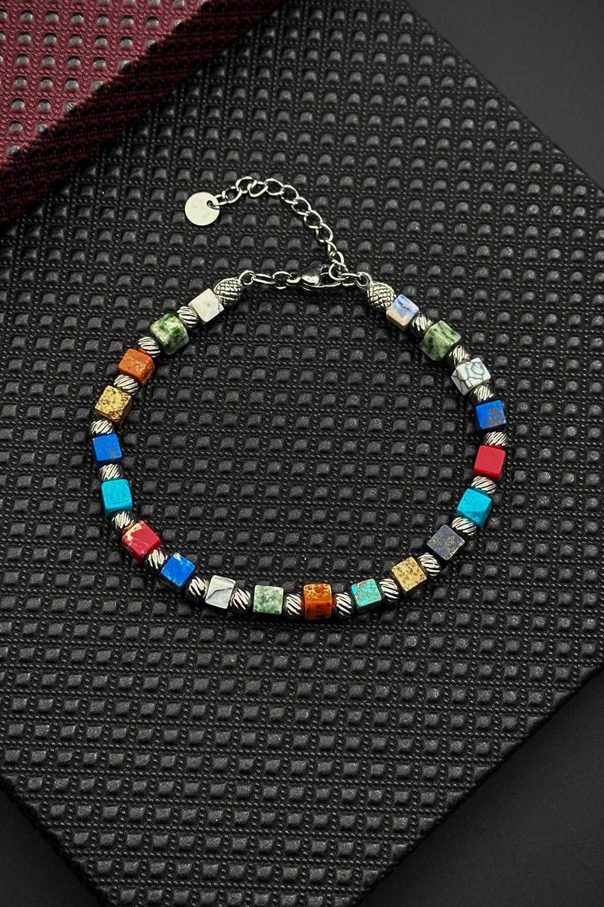 FRNCH 316L Çelik ve Mix Doğal Taşlı Çok Renkli Erkek Bileklik FRJ12695-3695-CK