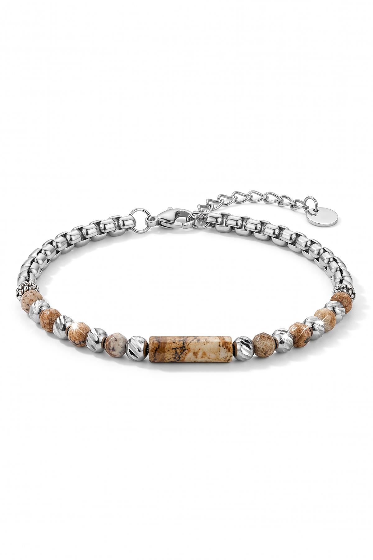 FRNCH 316L Çelik ve Toprak Doğal Taşlı Kahverengi Erkek Bileklik FRJ13002-4002-K