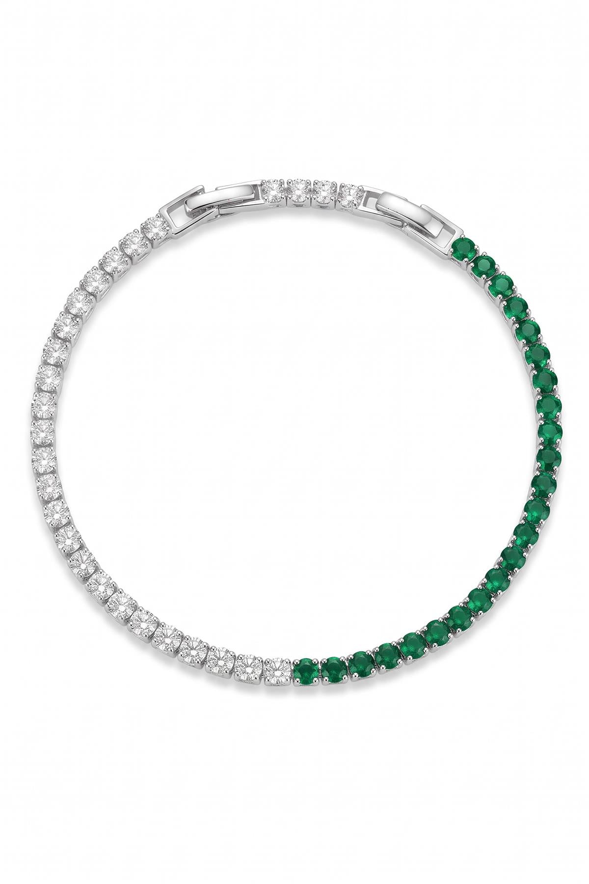 FRNCH 3MM Zirkon Taşlı Yeşil-Beyaz Renk Tennis Erkek Bileklik FRJ12204-3204-YA