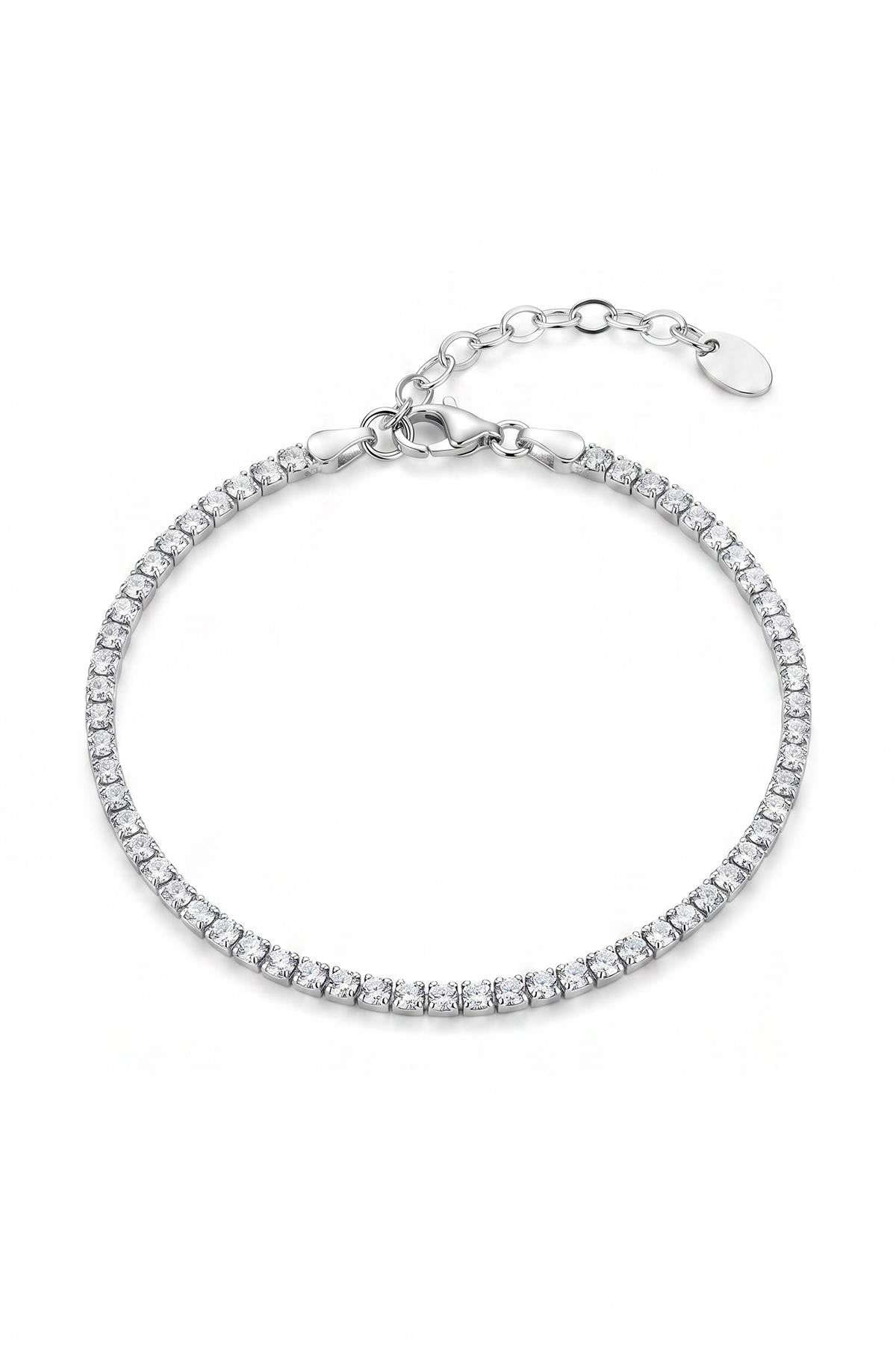 FRNCH 925 Ayar Gümüş 2MM Zirkon Taşlı Beyaz Renk Tennis Erkek Bileklik FRM11979-2079-A