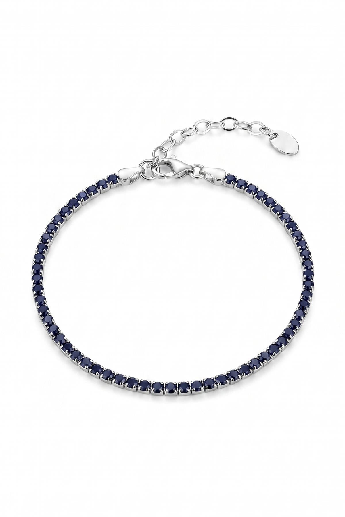 FRNCH 925 Ayar Gümüş 2MM Zirkon Taşlı Lacivert Renk Tennis Erkek Bileklik FRM11979-2079-L