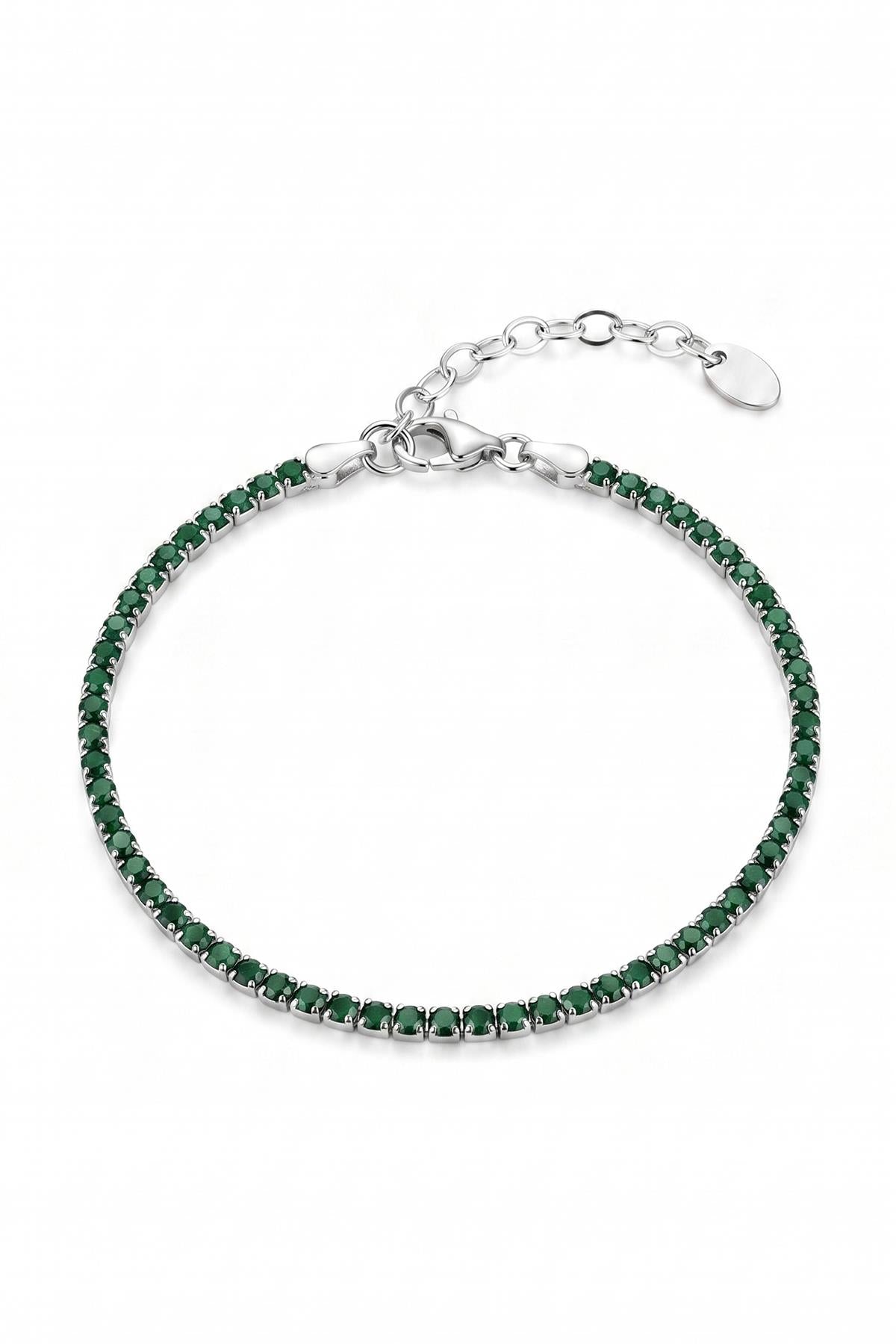 FRNCH 925 Ayar Gümüş 2MM Zirkon Taşlı Yeşil Renk Tennis Erkek Bileklik FRM11979-2079-Y