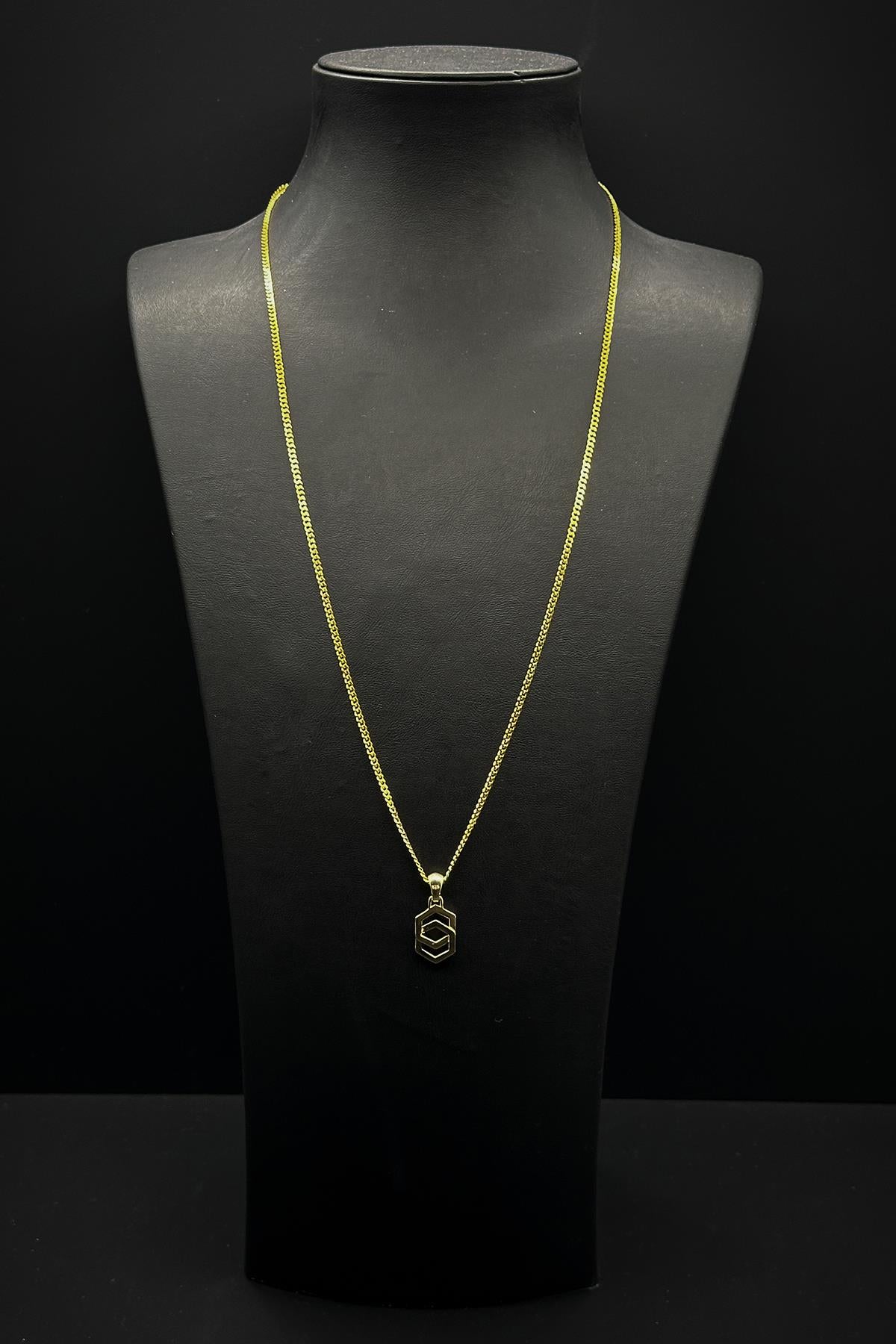 FRNCH 925 Ayar Gümüş Altıgen Figürlü Altın Renk Erkek Kolye FRJ30725-825-G