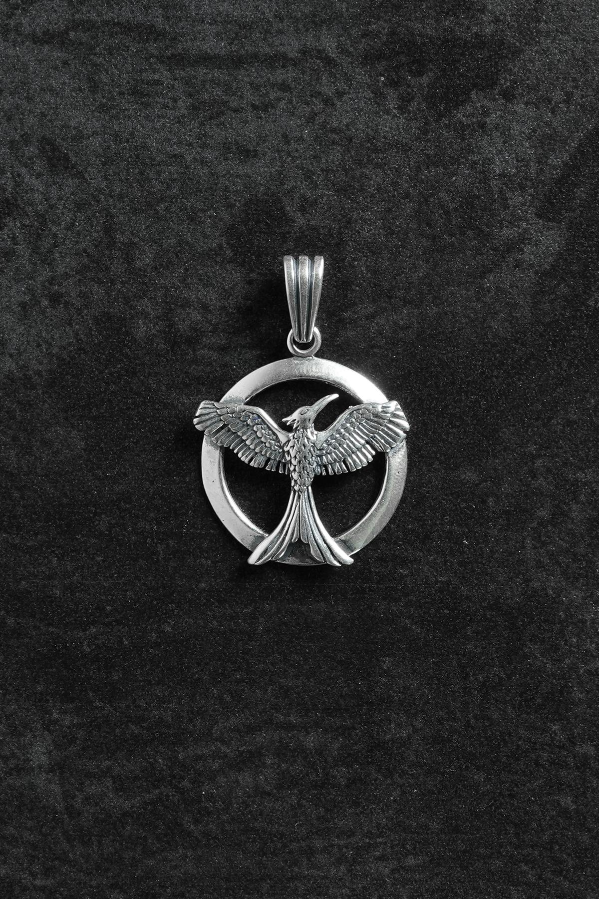 FRNCH 925 Ayar Gümüş Anka Kuşu Figürlü Gümüş Renk Erkek Kolye Ucu FRKU-1041