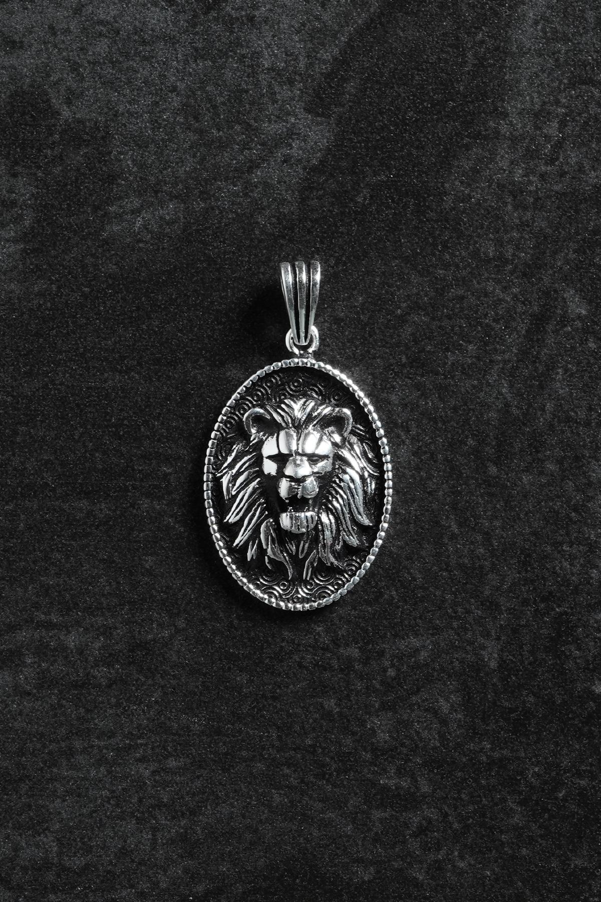 FRNCH 925 Ayar Gümüş Aslan Figürlü Gümüş Renk Erkek Kolye Ucu FRKU-1002