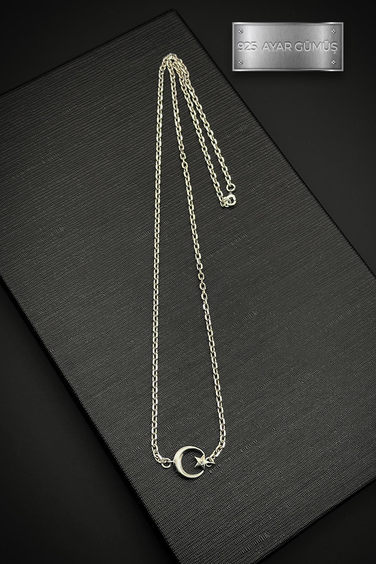 FRNCH 925 Ayar Gümüş Ay-Yıldız Figürlü Gümüş Renk Erkek Kolye FRJ30712-812-A