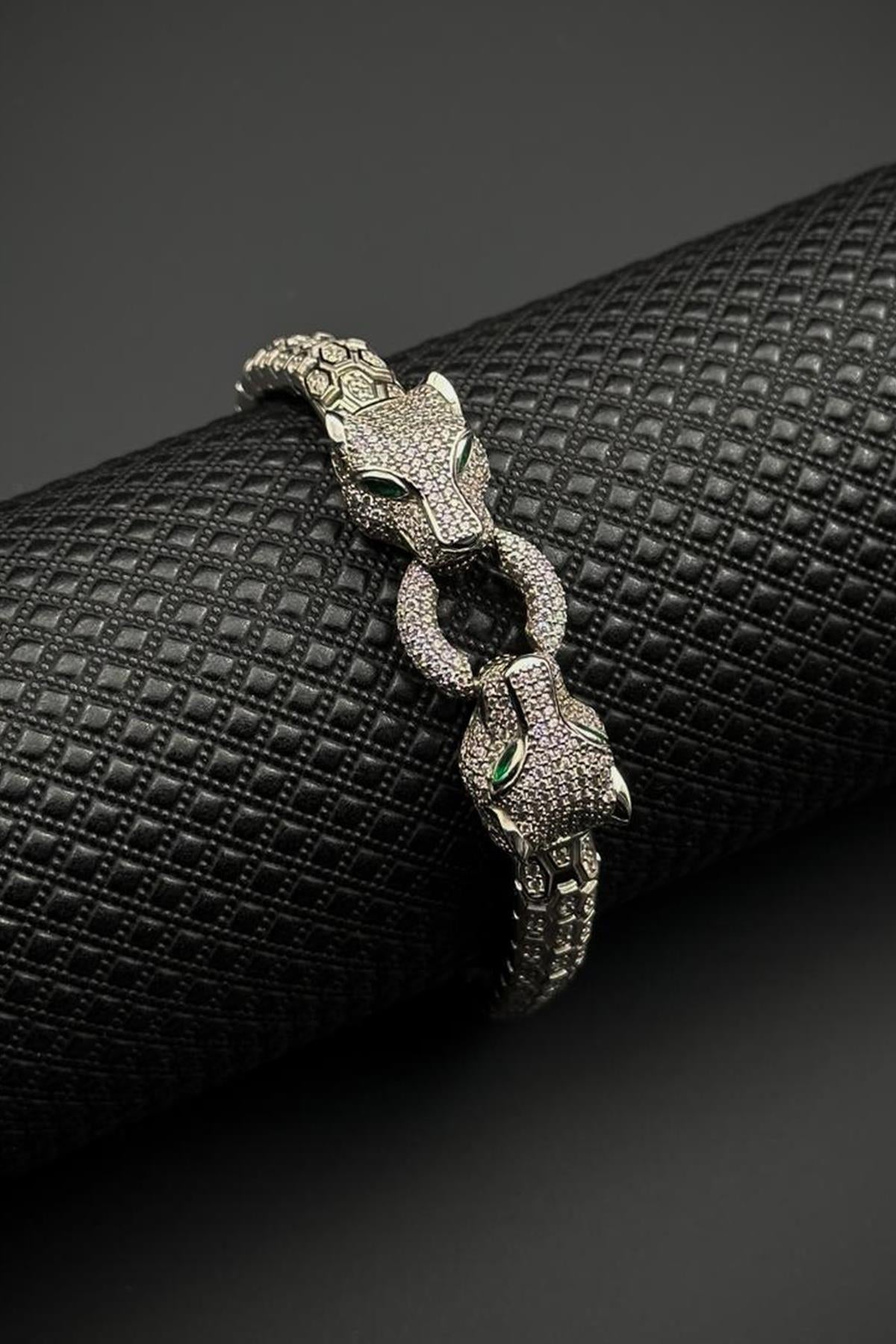 FRNCH 925 Ayar Gümüş Beyaz Zirkon Taşlı Gümüş Renk Erkek Bileklik FRJ12681-3681-A