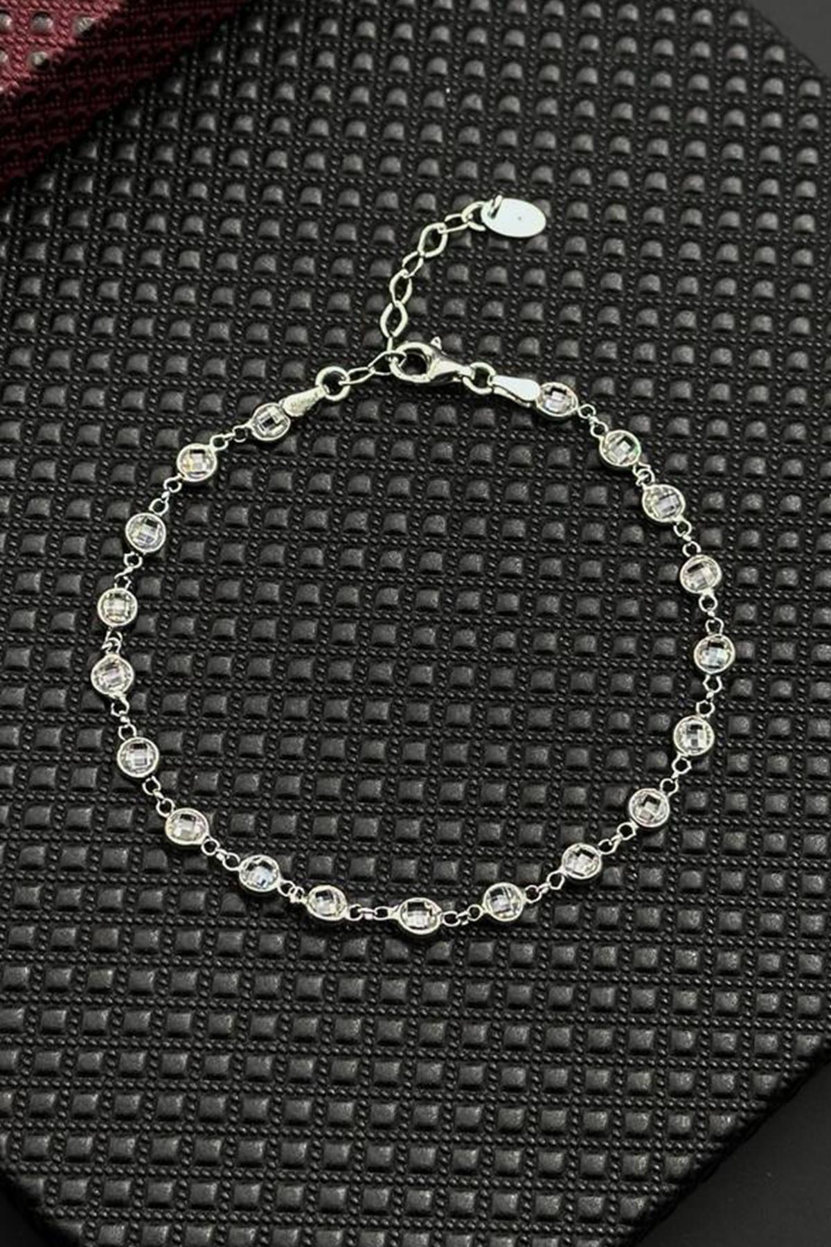 FRNCH 925 Ayar Gümüş Beyaz Zirkon Taşlı Gümüş Renk Erkek Bileklik FRJ12721-3721-A