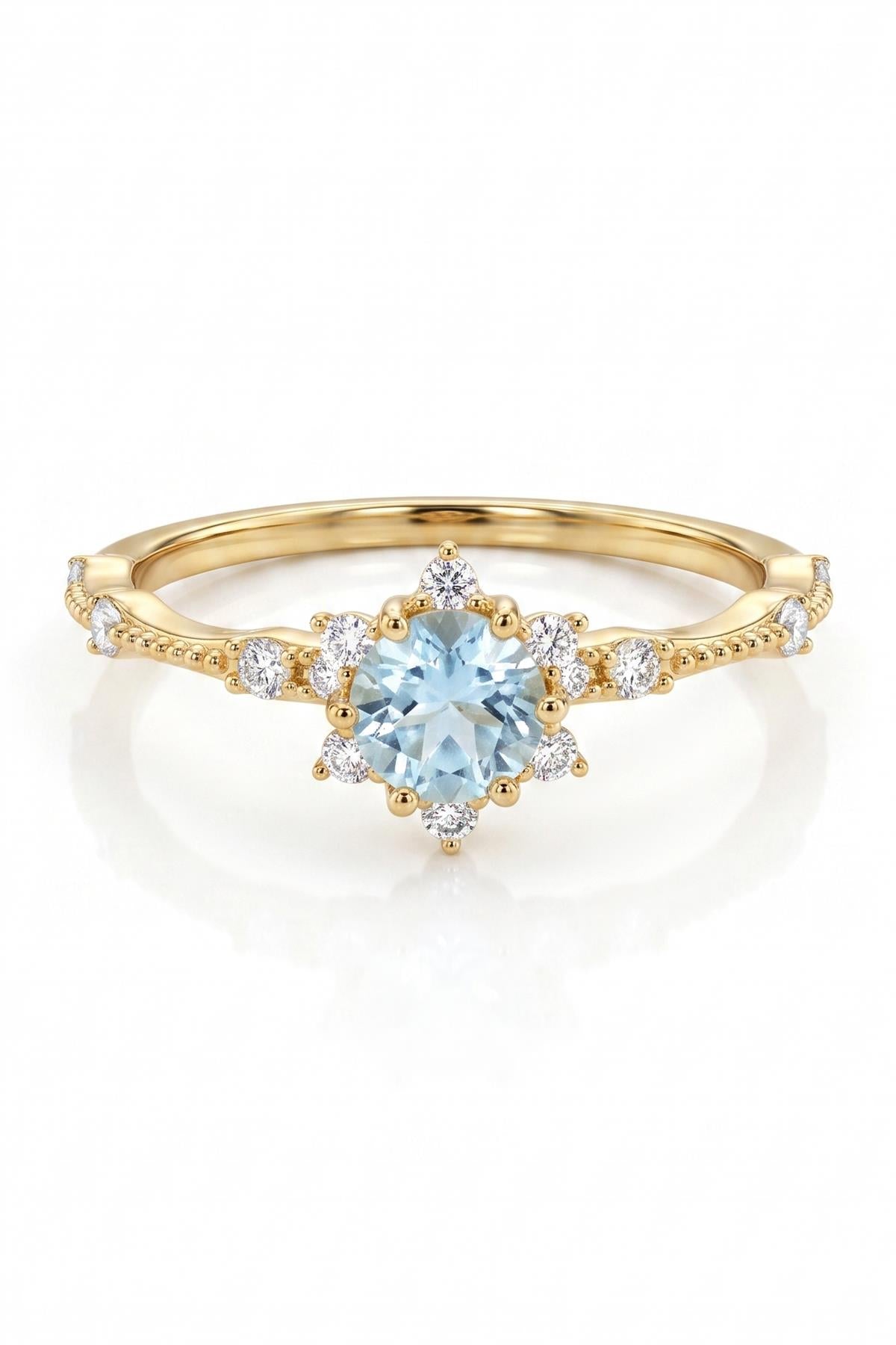 FRNCH 925 Ayar Gümüş Blue Topaz Taşlı Altın Renk Kadın Yüzük FRJ60104-204-GM
