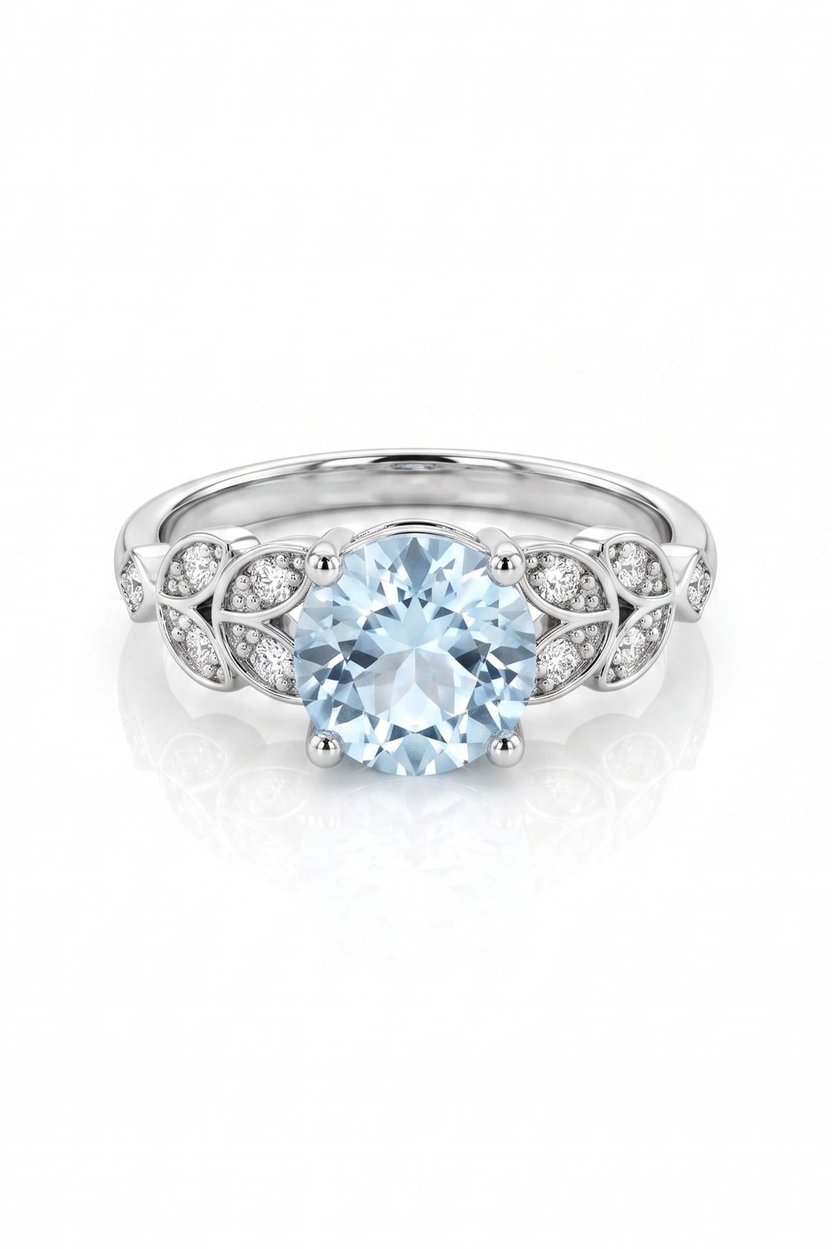 FRNCH 925 Ayar Gümüş Blue Topaz Taşlı Gümüş Renk Kadın Yüzük FRJ60103-203-MA