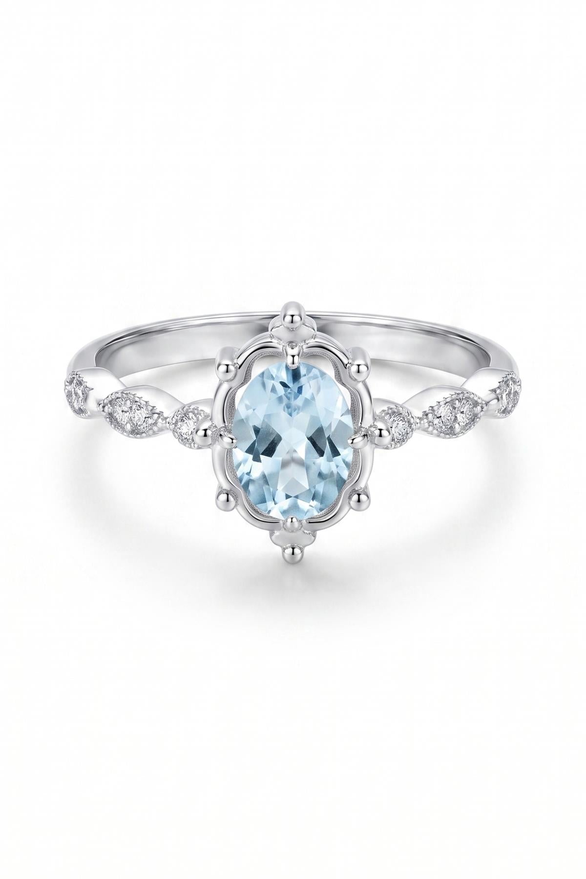 FRNCH 925 Ayar Gümüş Blue Topaz Taşlı Gümüş Renk Kadın Yüzük FRJ60105-205-MA
