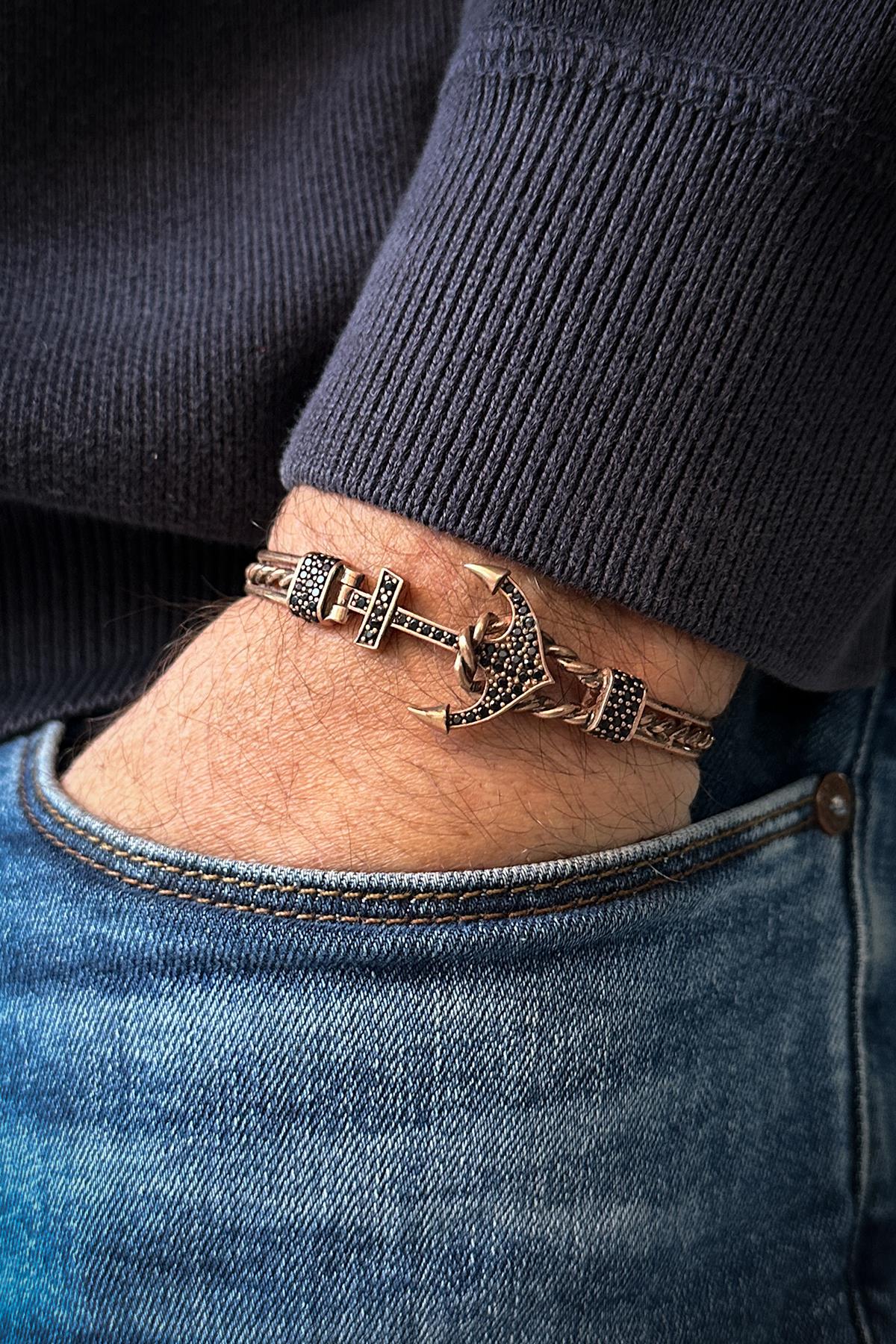 FRNCH 925 Ayar Gümüş Çapa Figürlü Rose Renk Erkek Bileklik FRJ12079-3079-C