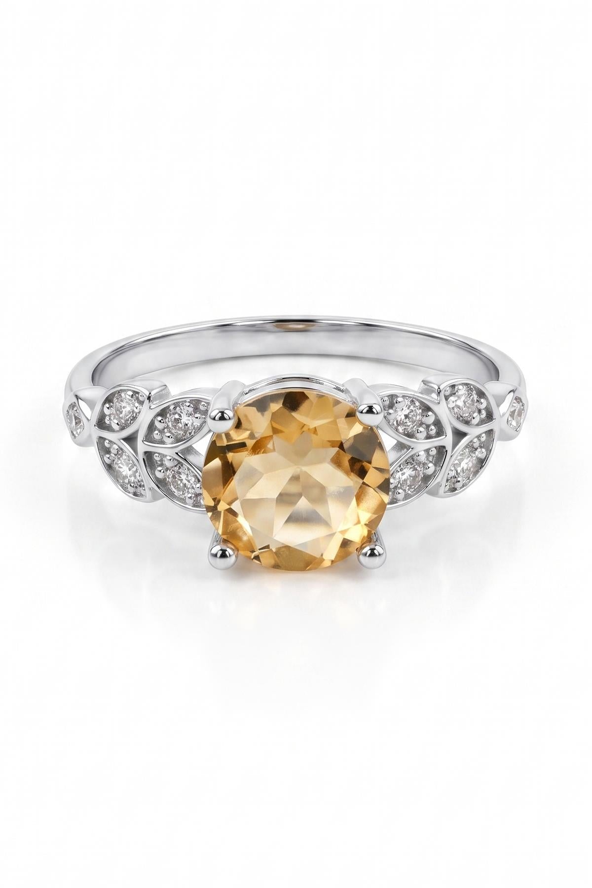 FRNCH 925 Ayar Gümüş Citrine Taşlı Gümüş Renk Kadın Yüzük FRJ60103-203-AT