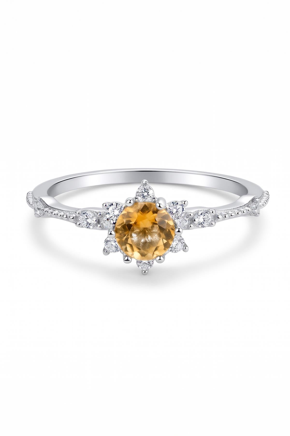 FRNCH 925 Ayar Gümüş Citrine Taşlı Gümüş Renk Kadın Yüzük FRJ60104-204-AT