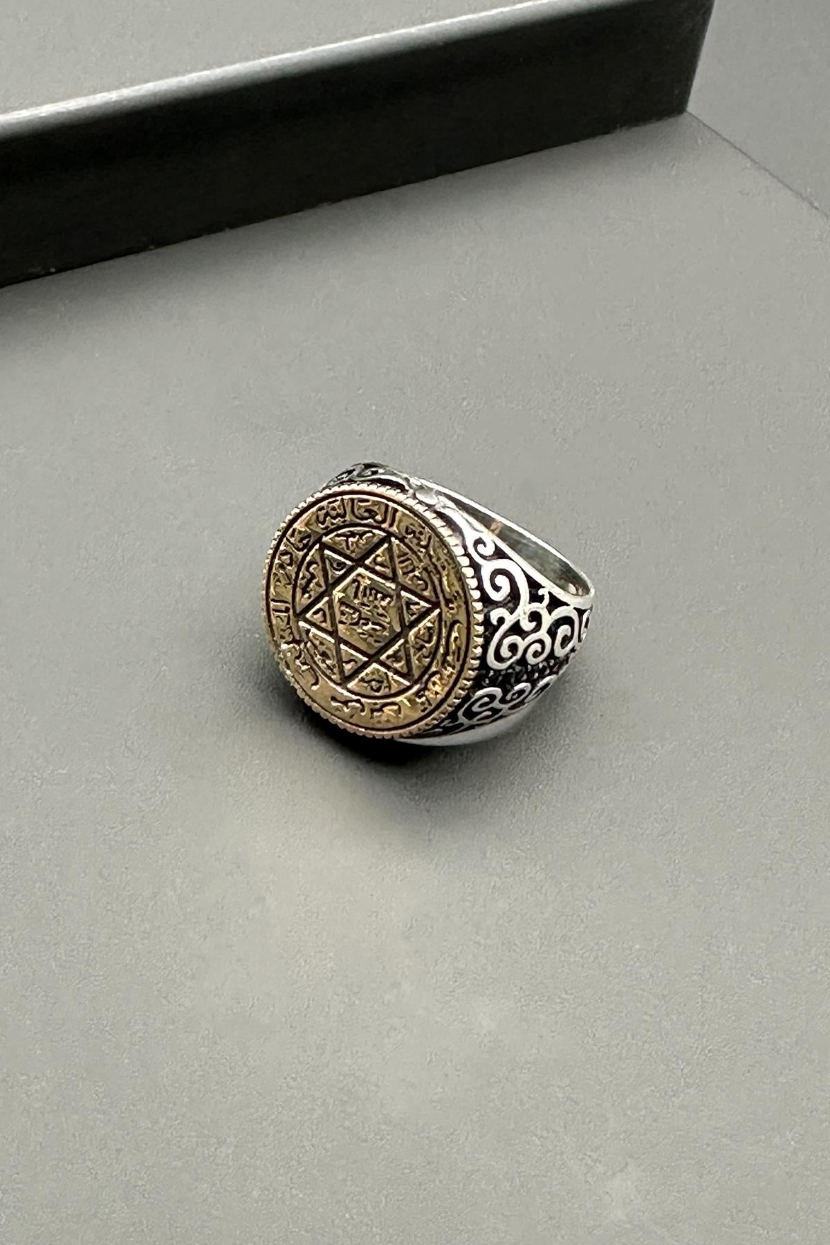 FRNCH 925 Ayar Gümüş Desenli Altın Renk Erkek Yüzük FRJ60045-145-AG
